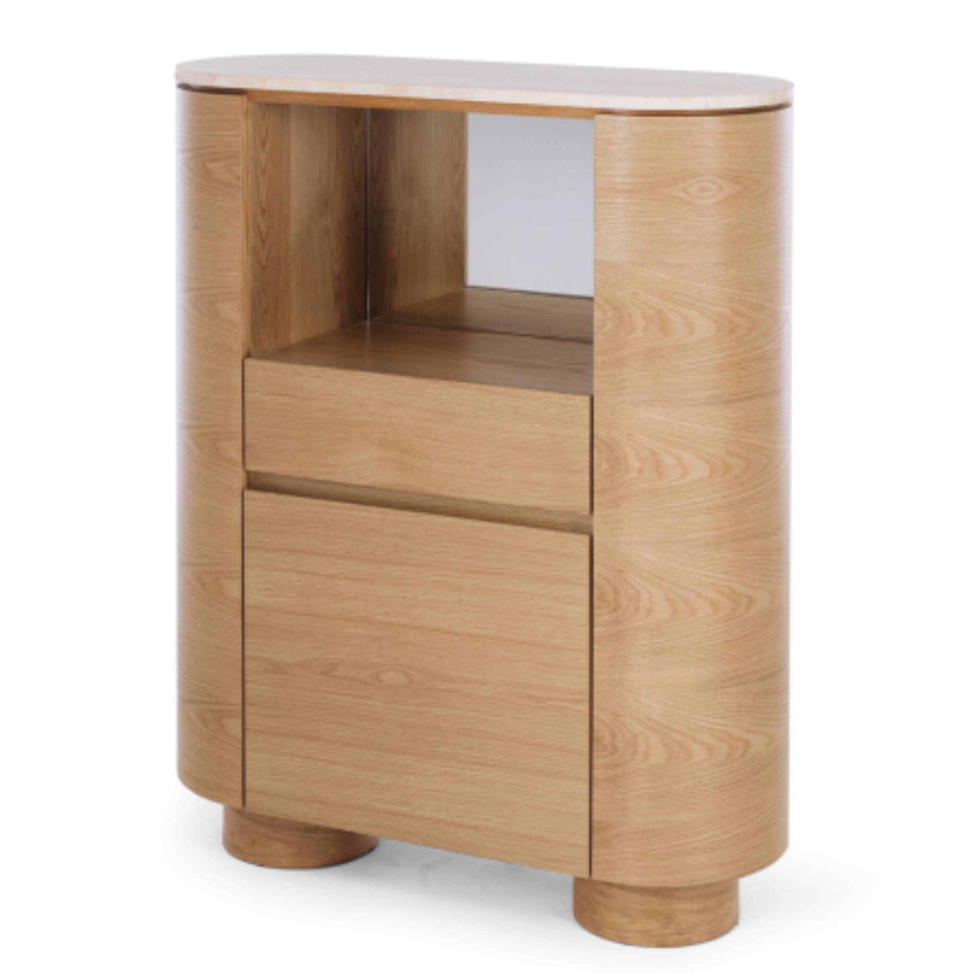 AKITA OAK BAR CABINET | TRAVERTINE TOP