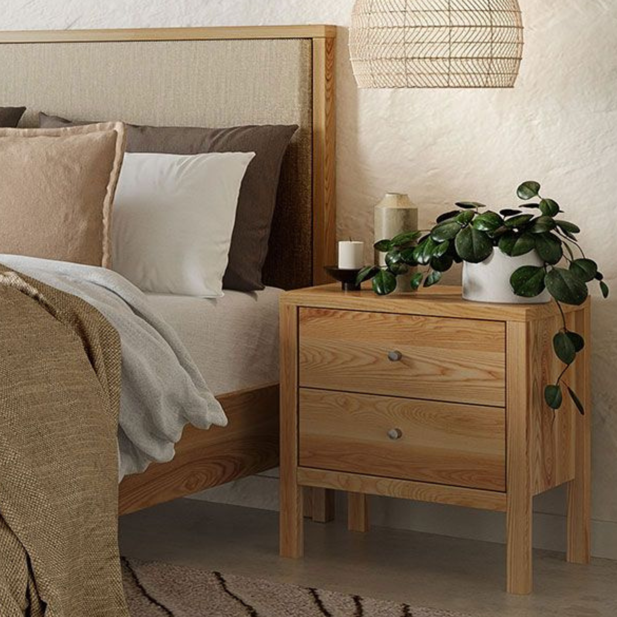 Andes Pine 2 Drawer Bedside Cabinet | NZ Made