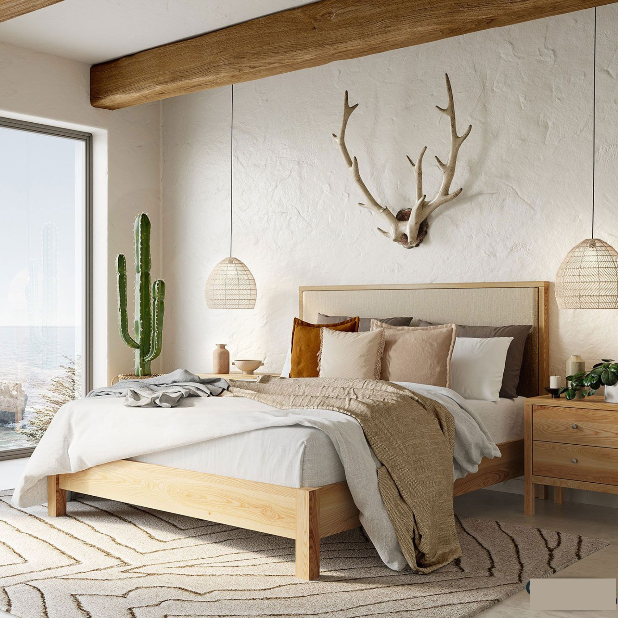 Andes Pine Low-Foot Slat Bed - Upholstered Headboard | NZ Made