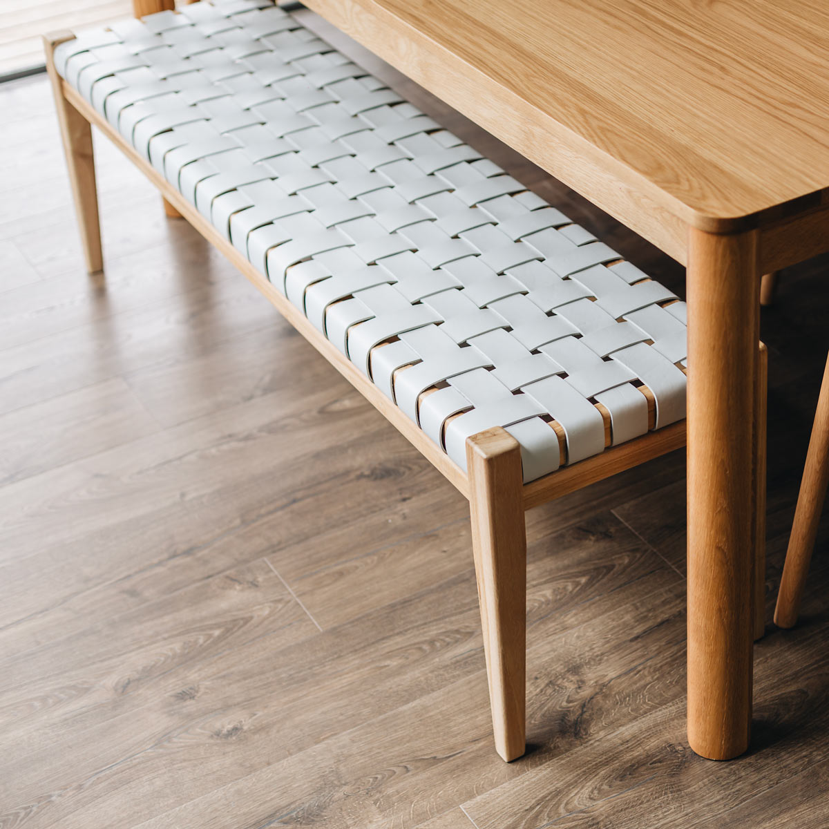 INDO LIGHT GREY LEATHER WOVEN BENCH SEAT