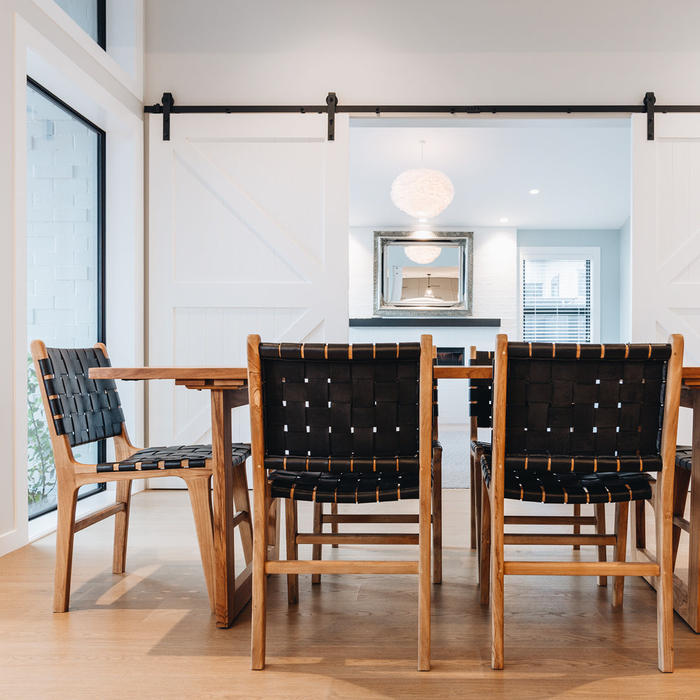 INDO BLACK LEATHER WOVEN DINING CHAIR