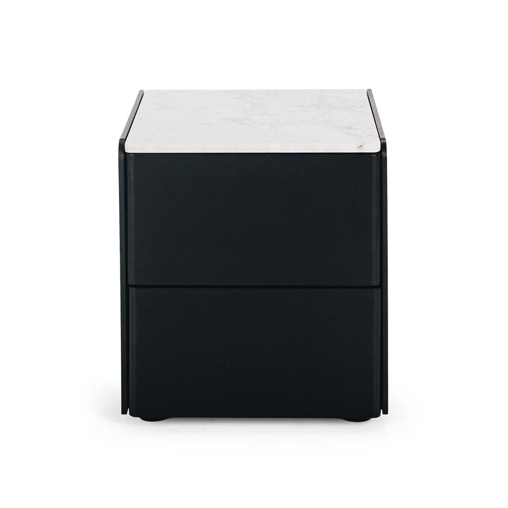 CUBE BLACK OAK BEDSIDE CABINET | MARBLE TOP