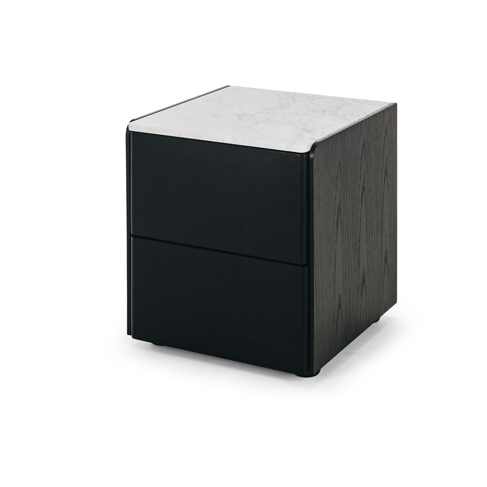 CUBE BLACK OAK BEDSIDE CABINET | MARBLE TOP