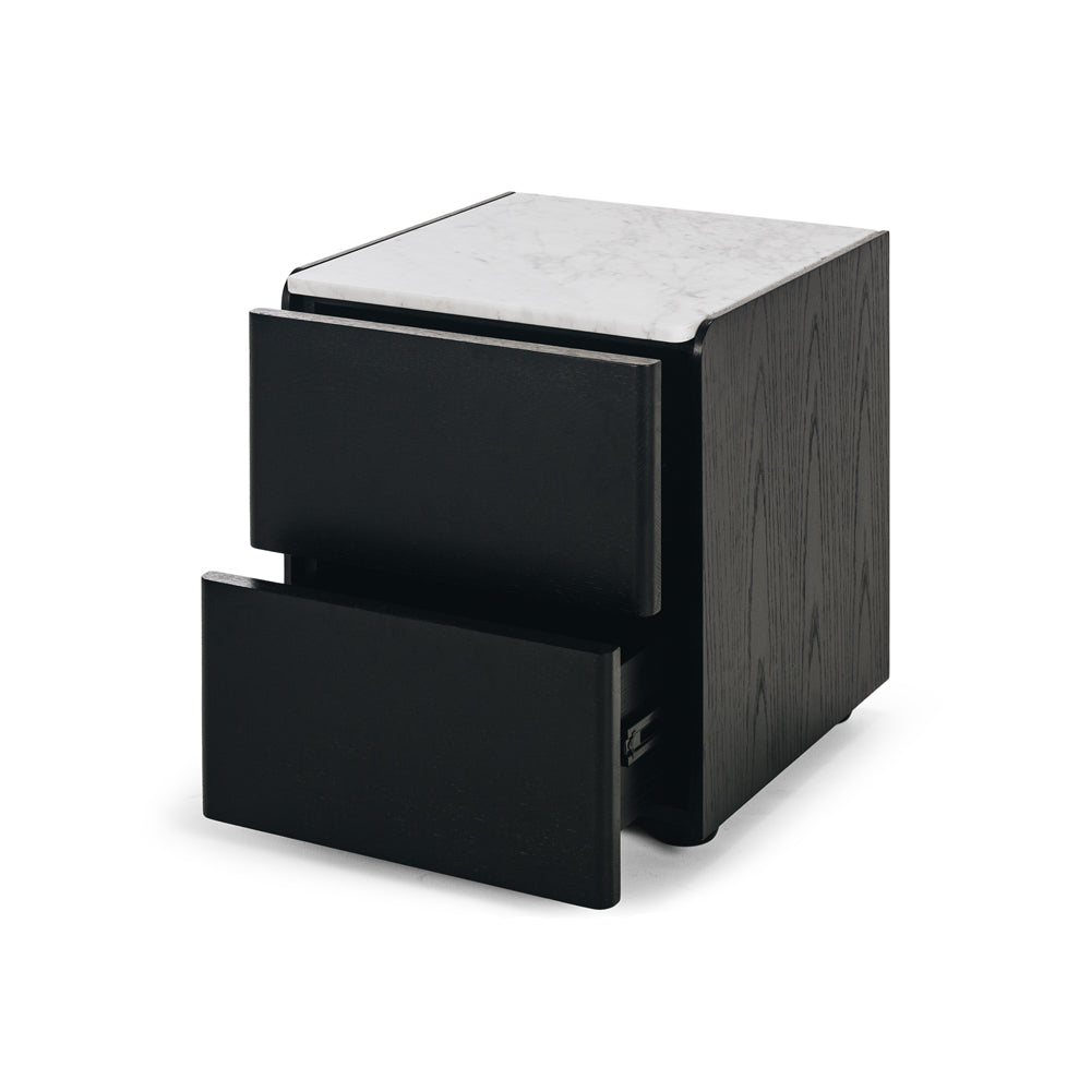 CUBE BLACK OAK BEDSIDE CABINET | MARBLE TOP
