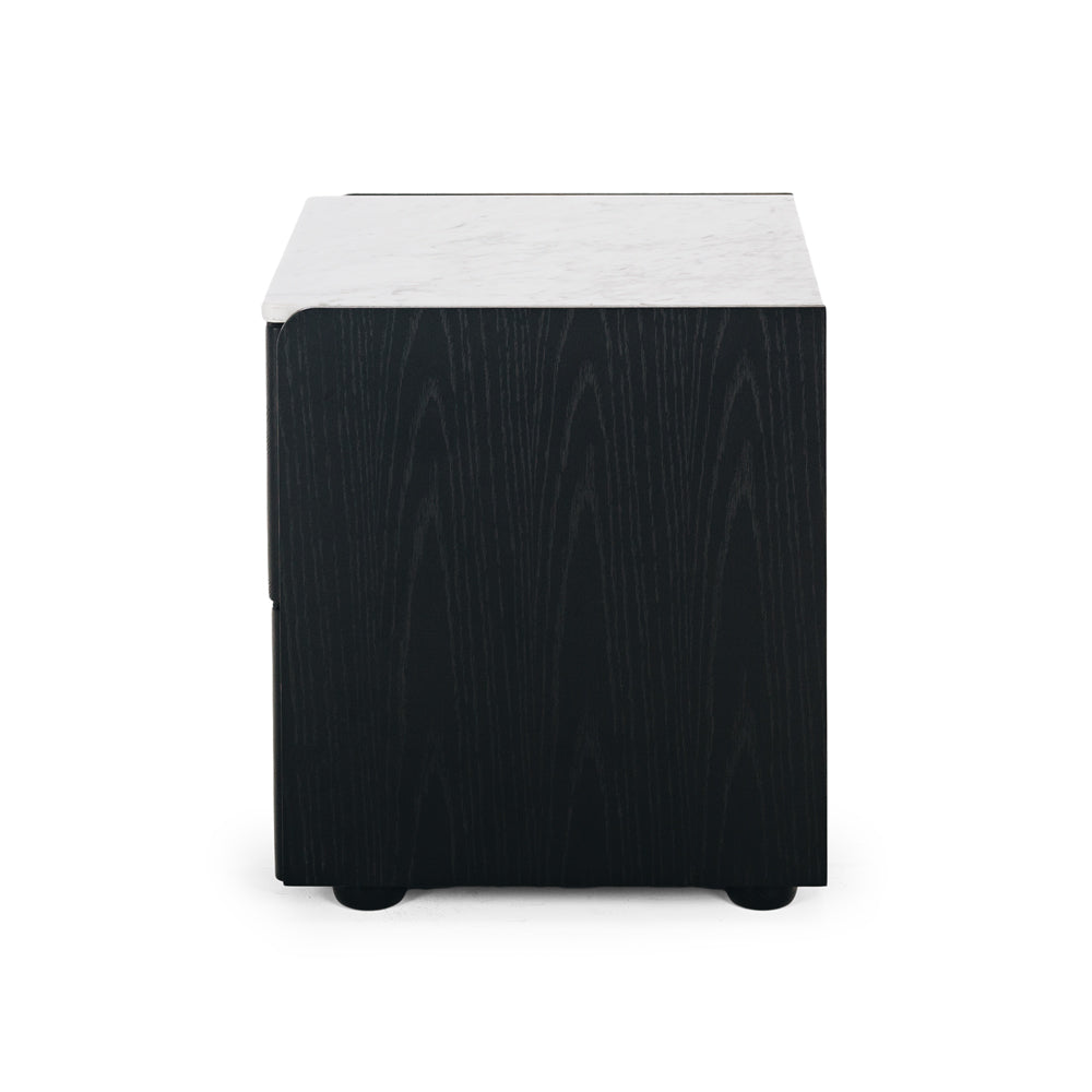 CUBE BLACK OAK BEDSIDE CABINET | MARBLE TOP