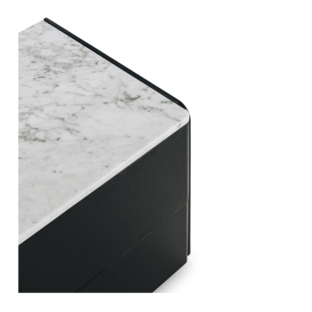 CUBE BLACK OAK BEDSIDE CABINET | MARBLE TOP