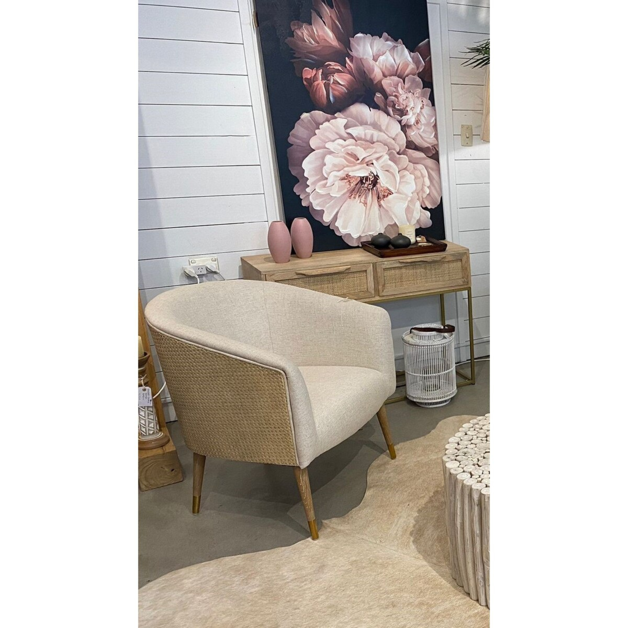 BALI ARMCHAIR | LINEN WITH TIMBER AND RATTAN BLEND