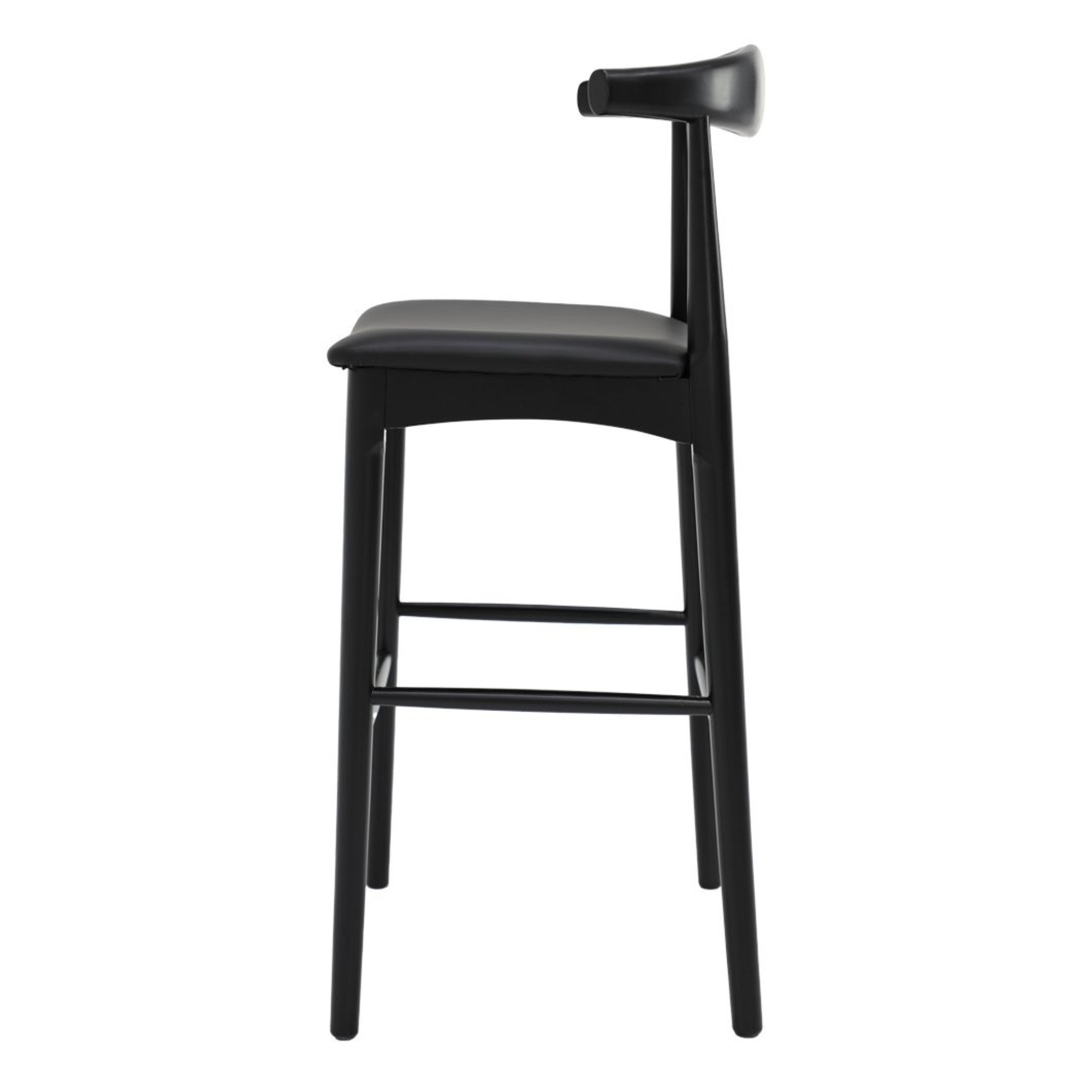 Bowen 65cm Bar Stool | Black Frame Black Leather Seat