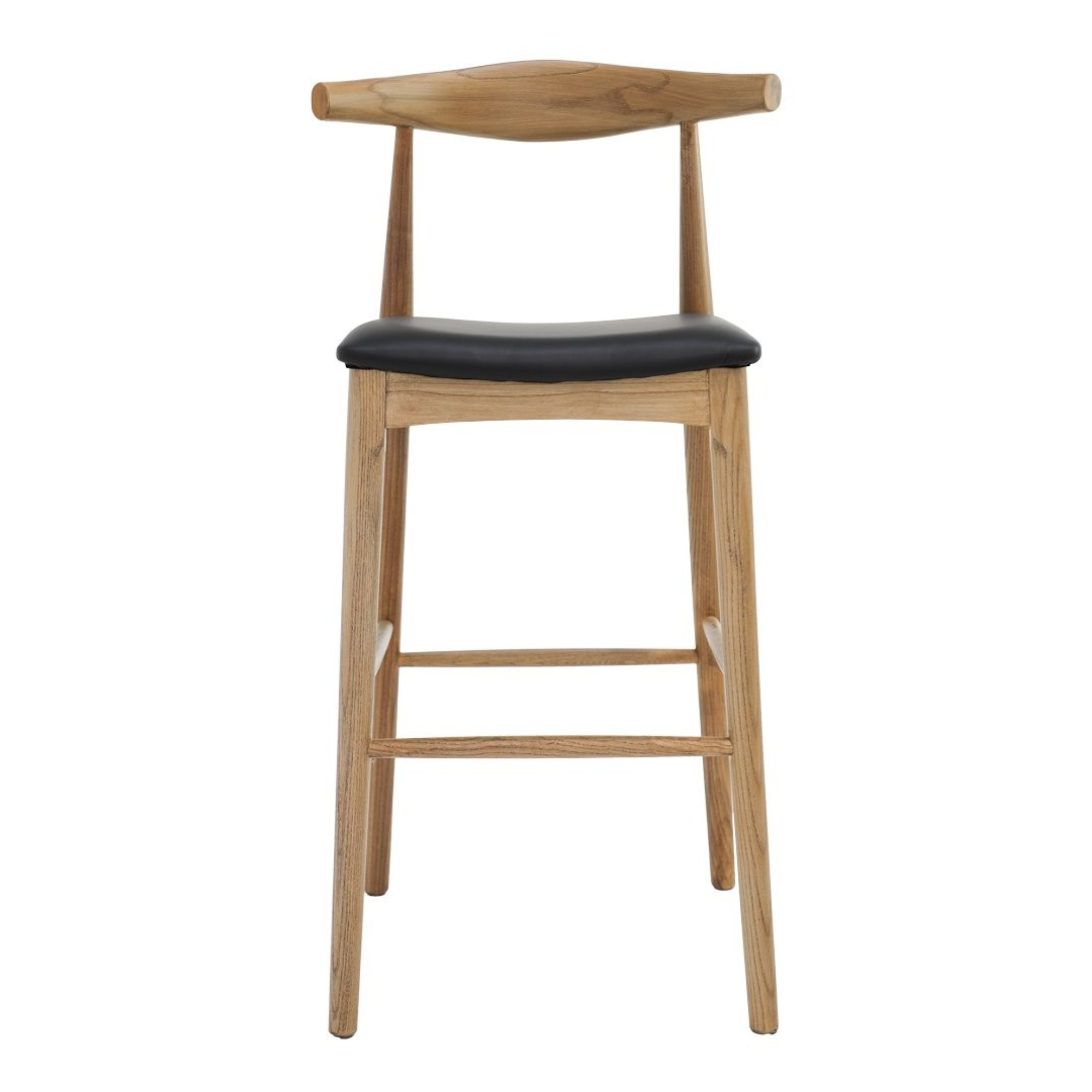 Bowen 65cm Bar Stool | Natural Frame Black Leather Seat