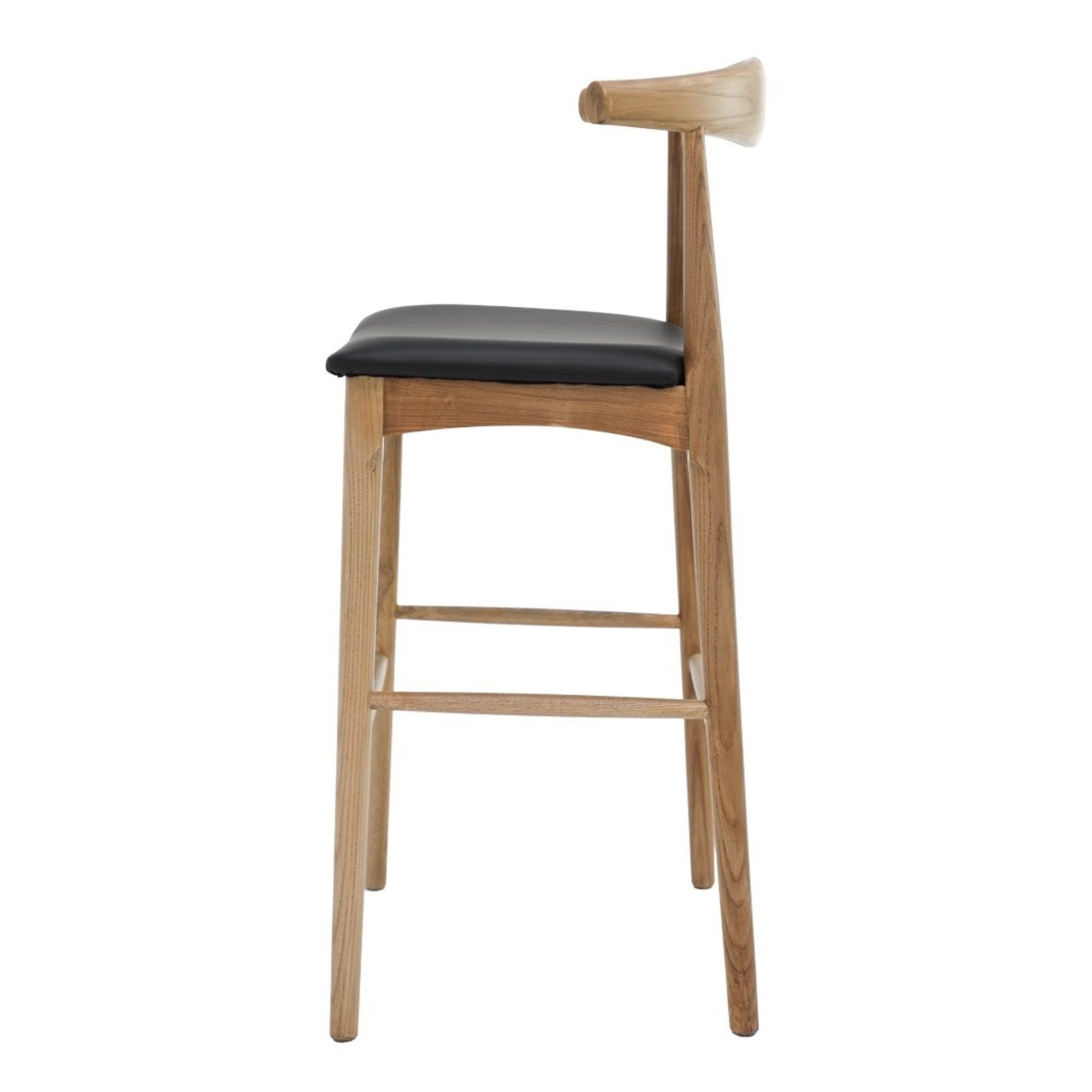 Bowen 65cm Bar Stool | Natural Frame Black Leather Seat