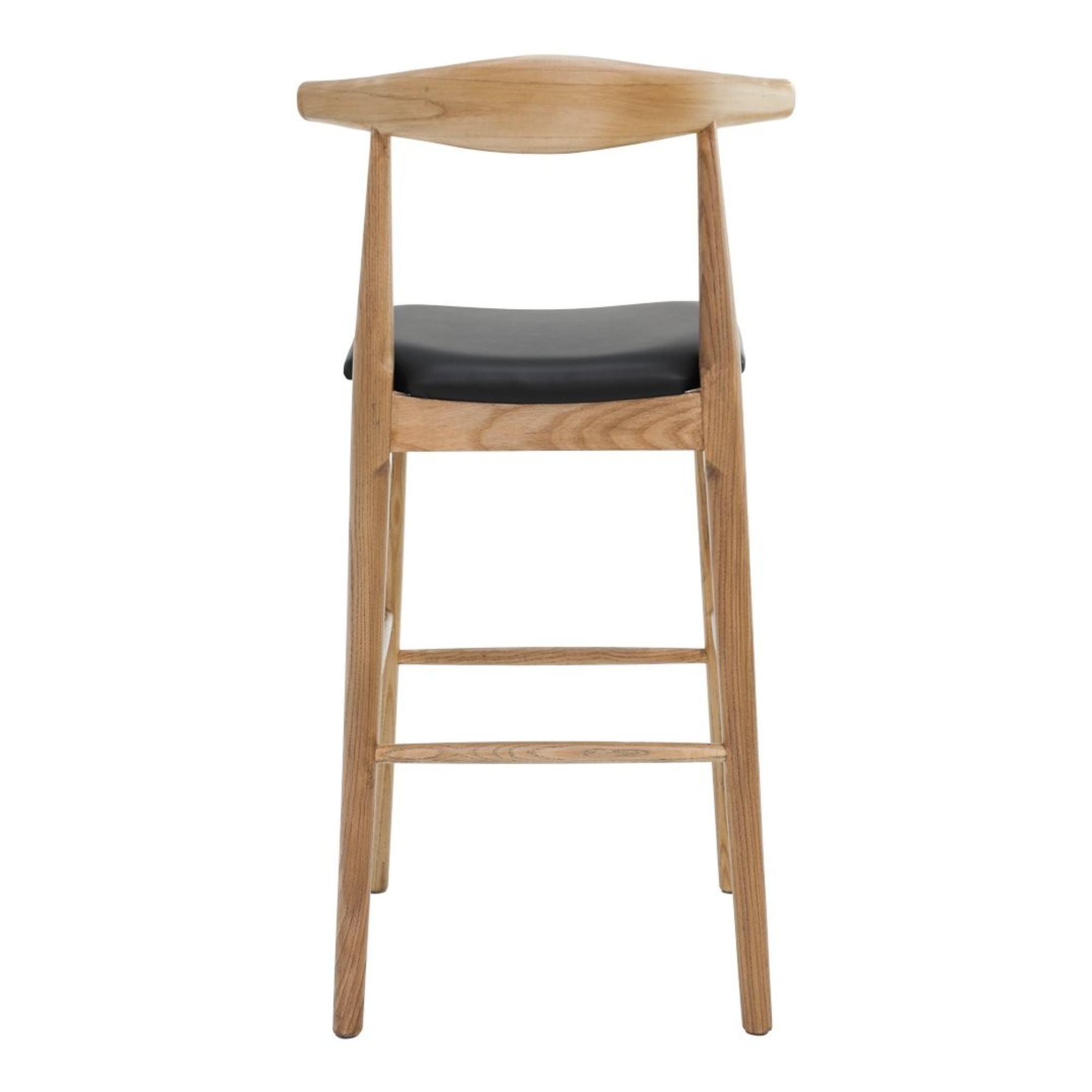 Bowen 65cm Bar Stool | Natural Frame Black Leather Seat
