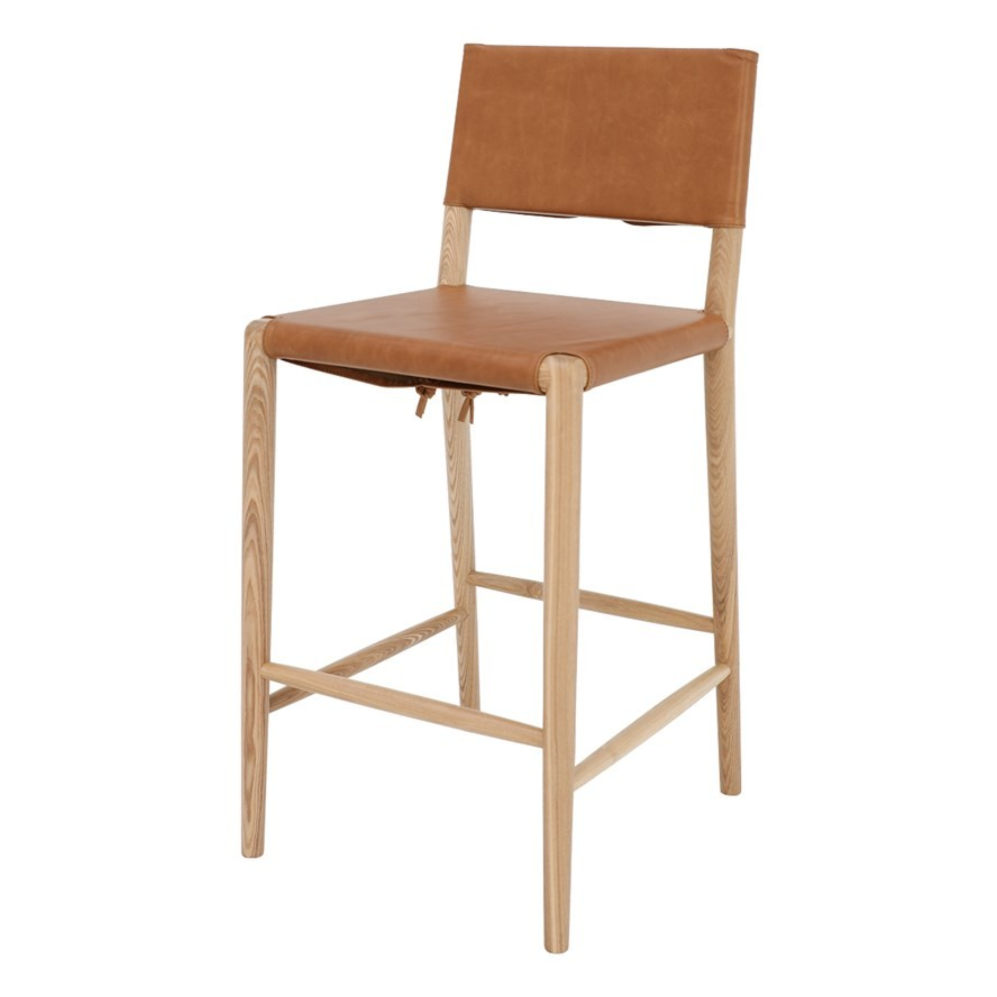 BRODIE LEATHER BARSTOOL WITH TIES | TAN