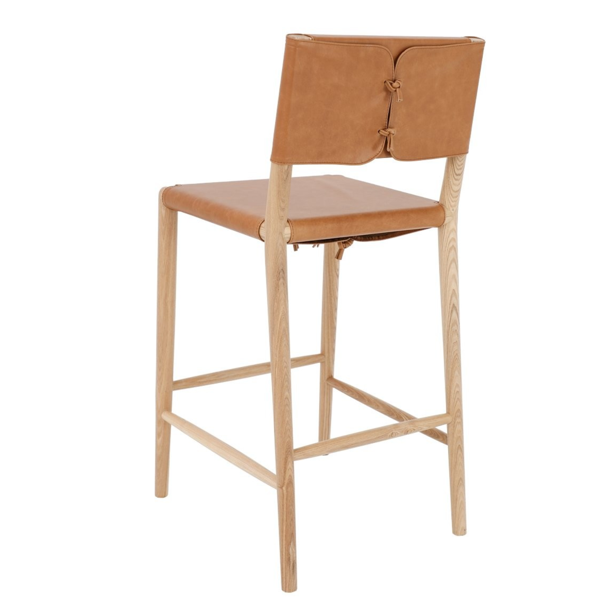 BRODIE LEATHER BARSTOOL WITH TIES | TAN