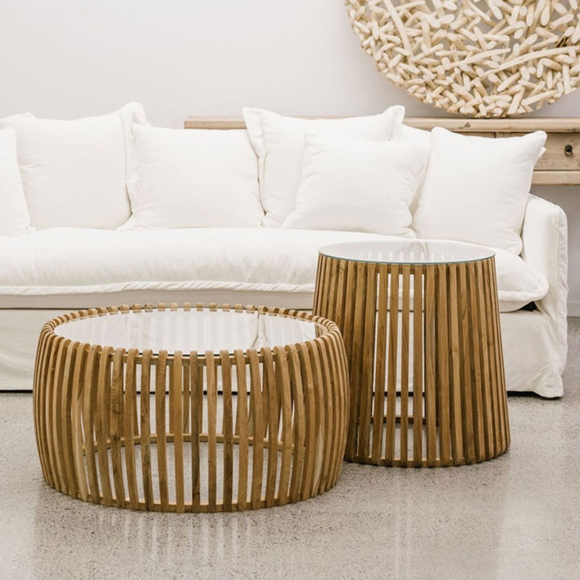 CRUSOE ROUND SLATTED SIDE TABLE | 2 COLOURS