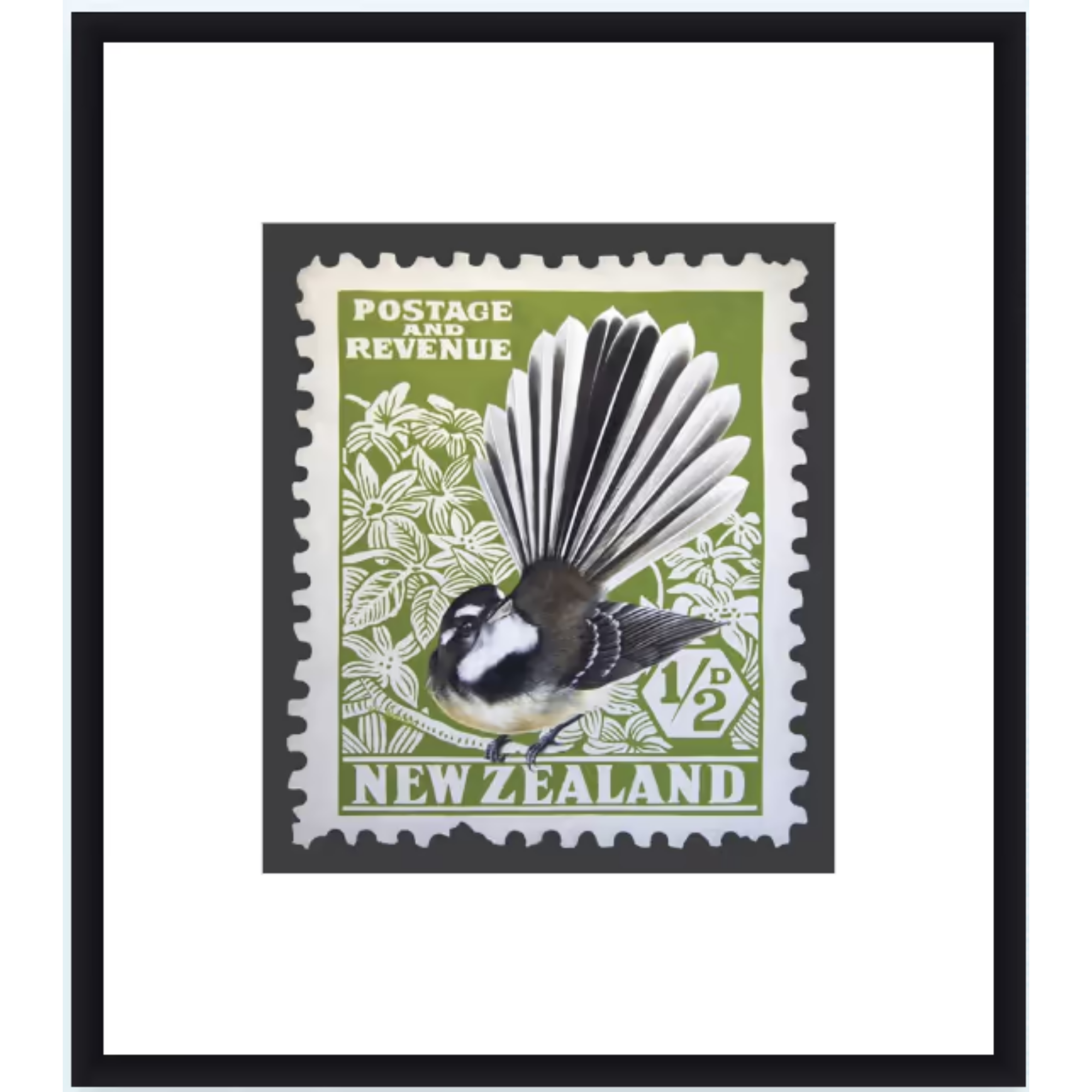 FANTAIL STAMP | CONTEMPORARY FRAME WITH GLASS | JANE CRISP | NZ MADE
