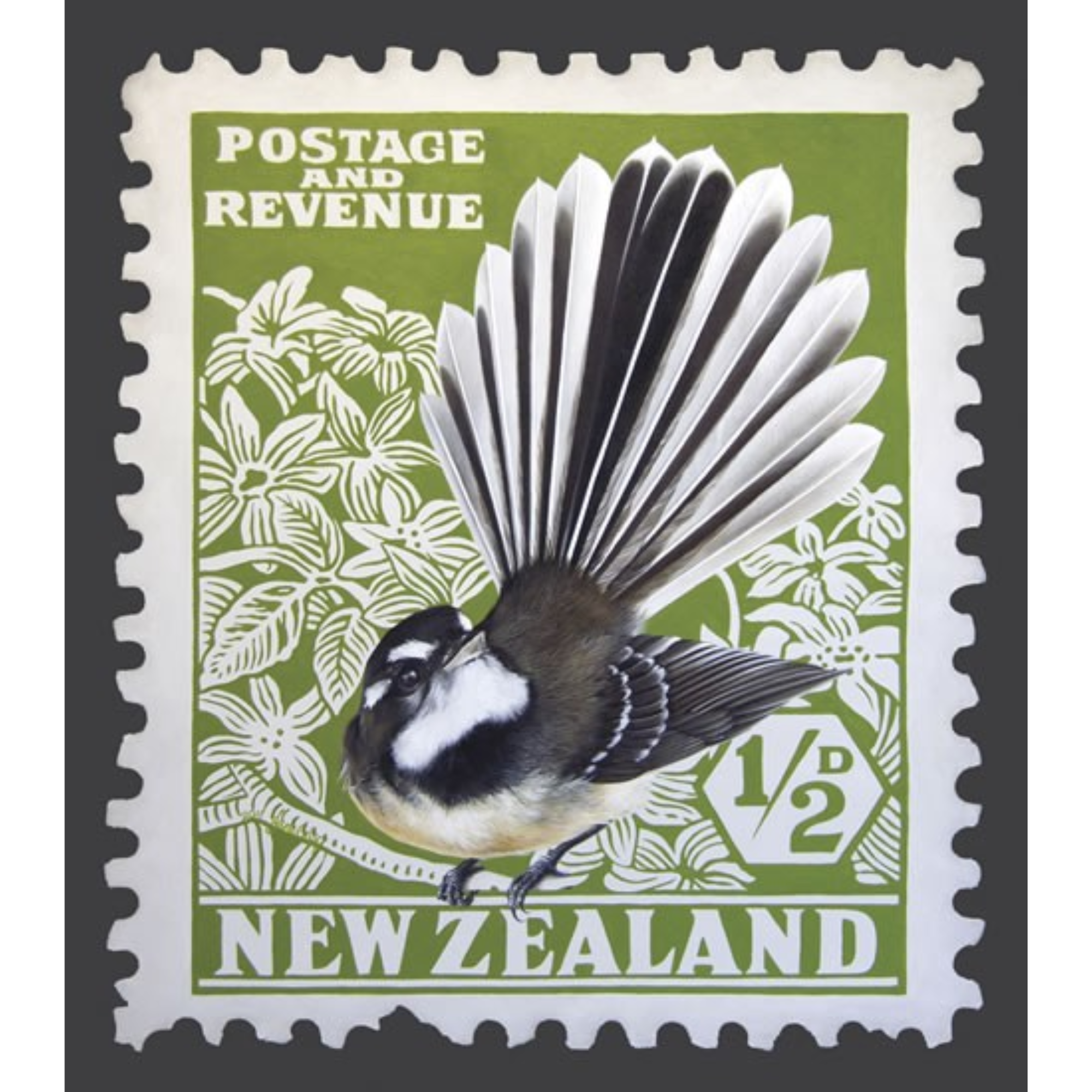FANTAIL STAMP | CONTEMPORARY FRAME WITH GLASS | JANE CRISP | NZ MADE