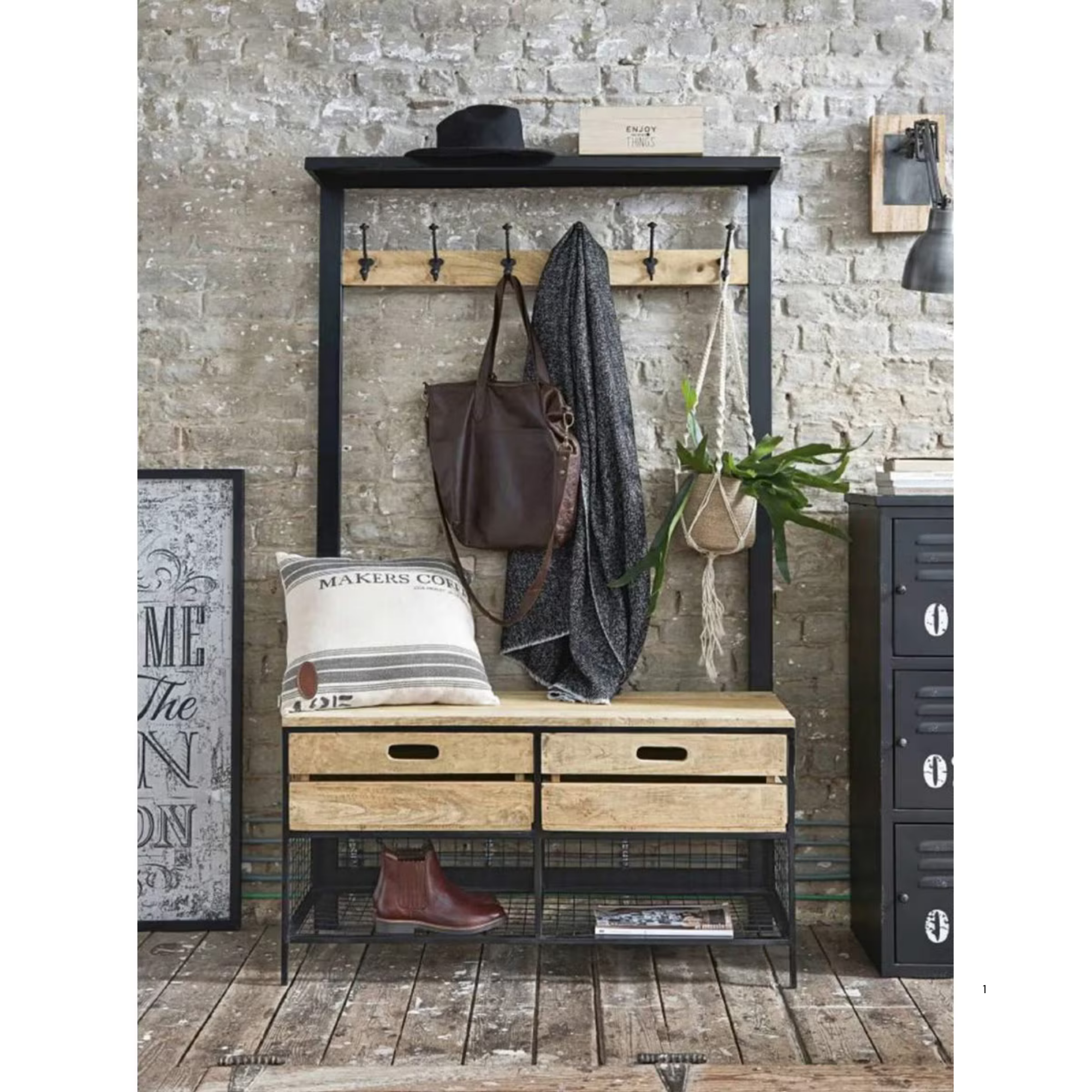 GEORGIA COAT STAND | ANTIQUE METAL & SOLID TIMBER SHELVES