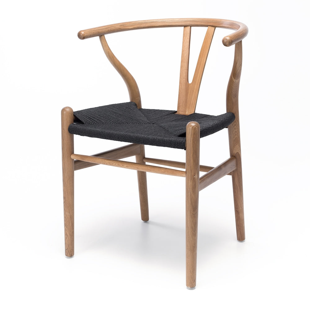 WISHBONE SOLID OAK CHAIR | NATURAL- BLACK ROPE SEAT