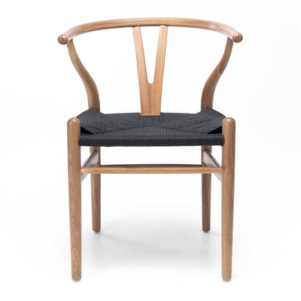 WISHBONE SOLID OAK CHAIR | NATURAL- BLACK ROPE SEAT