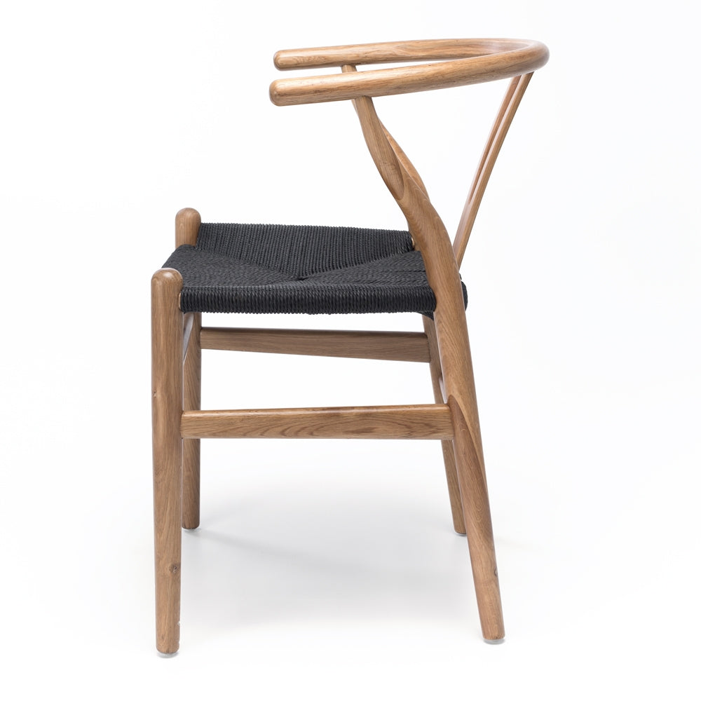 WISHBONE SOLID OAK CHAIR | NATURAL- BLACK ROPE SEAT