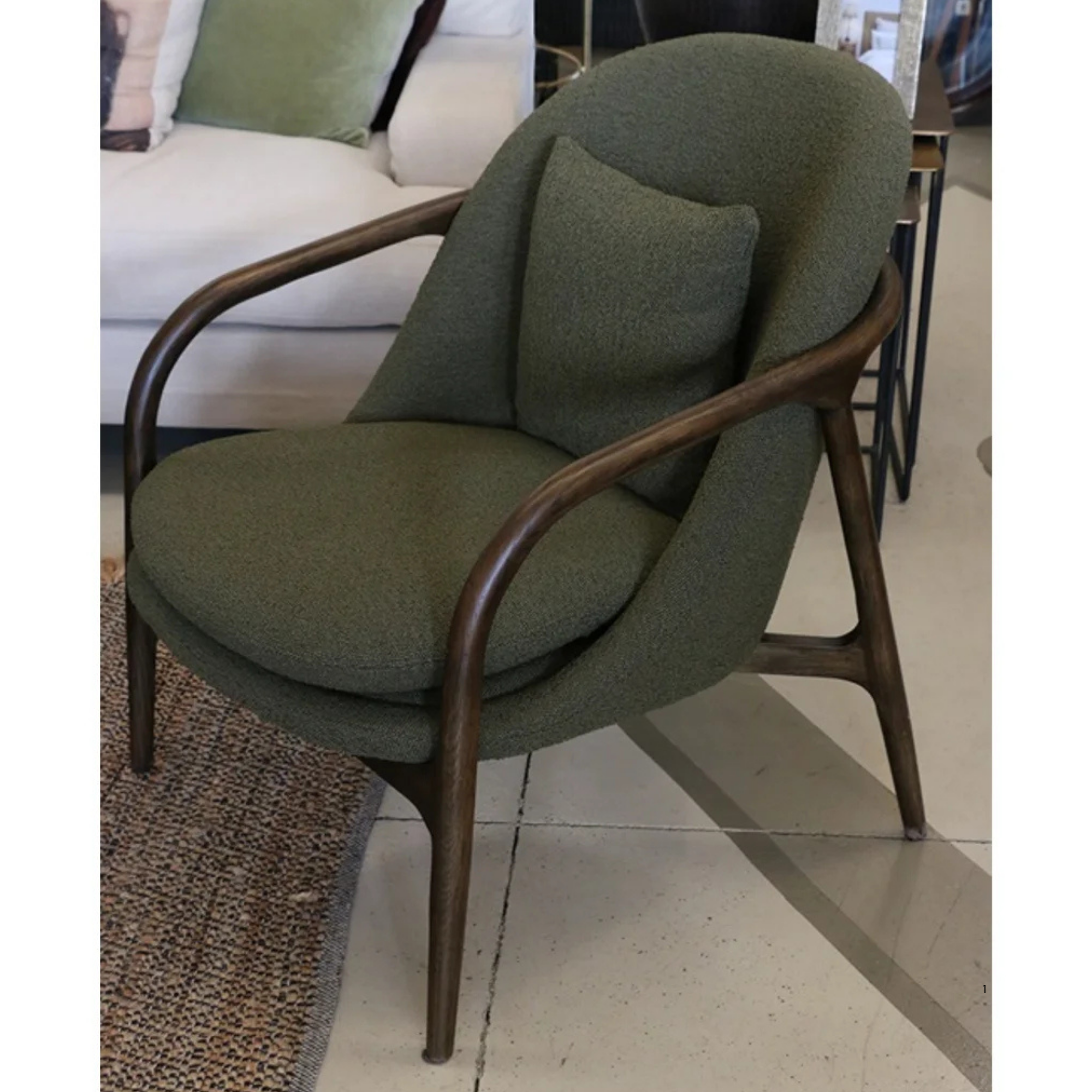 HAMBURG ARMCHAIR | GREEN BOUCLE WITH DARK WALNUT