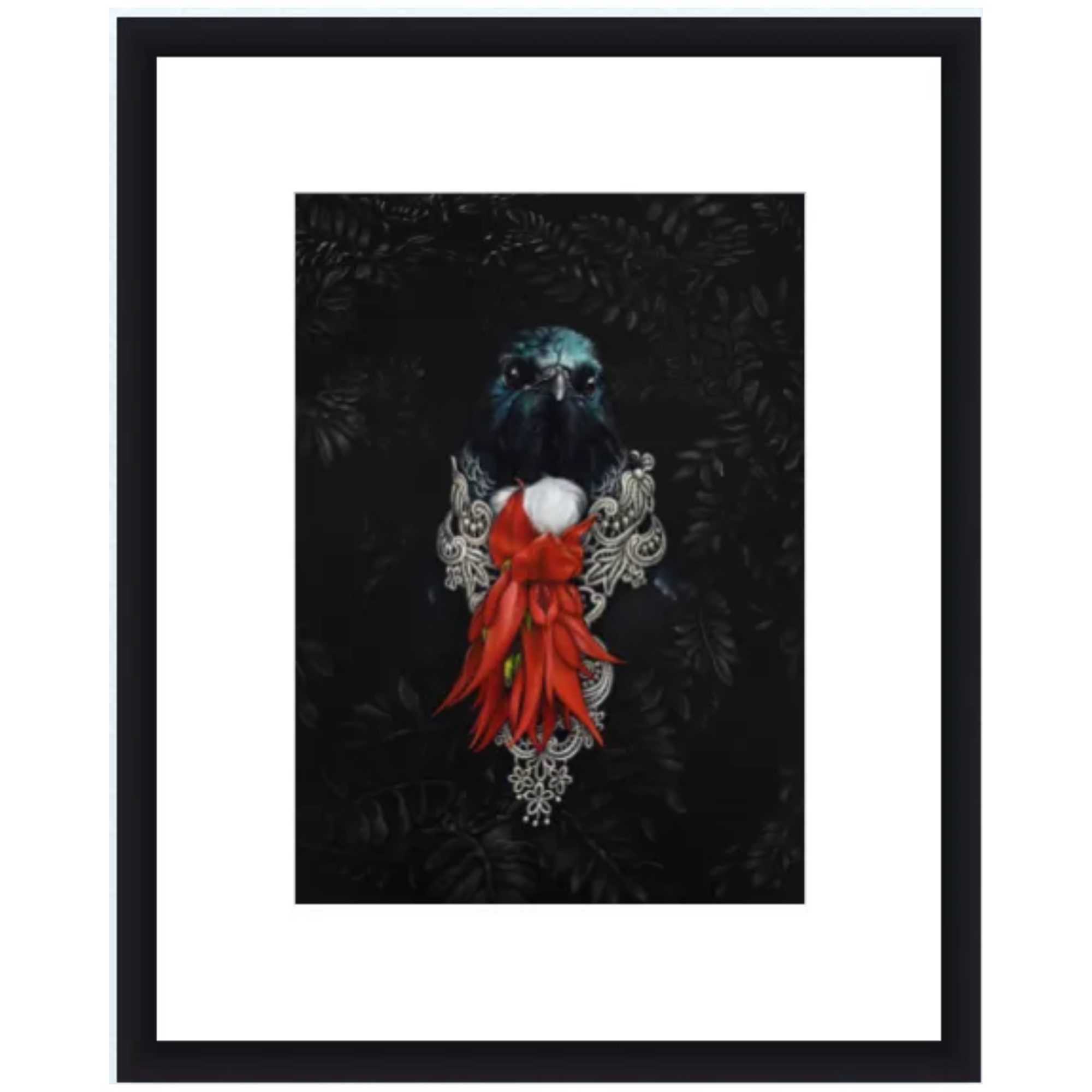 HE OF THE KAKABEAK TREE | CONTEMPORARY FRAME WITH GLASS | JANE CRISP | NZ MADE