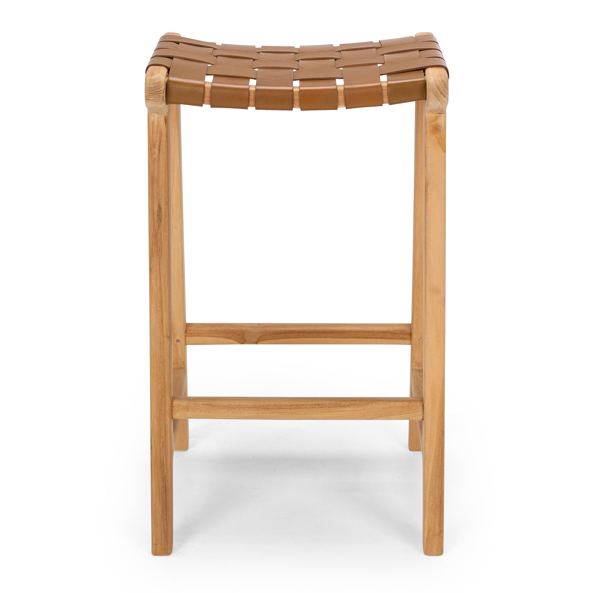INDO SADDLE LEATHER WOVEN BARSTOOL