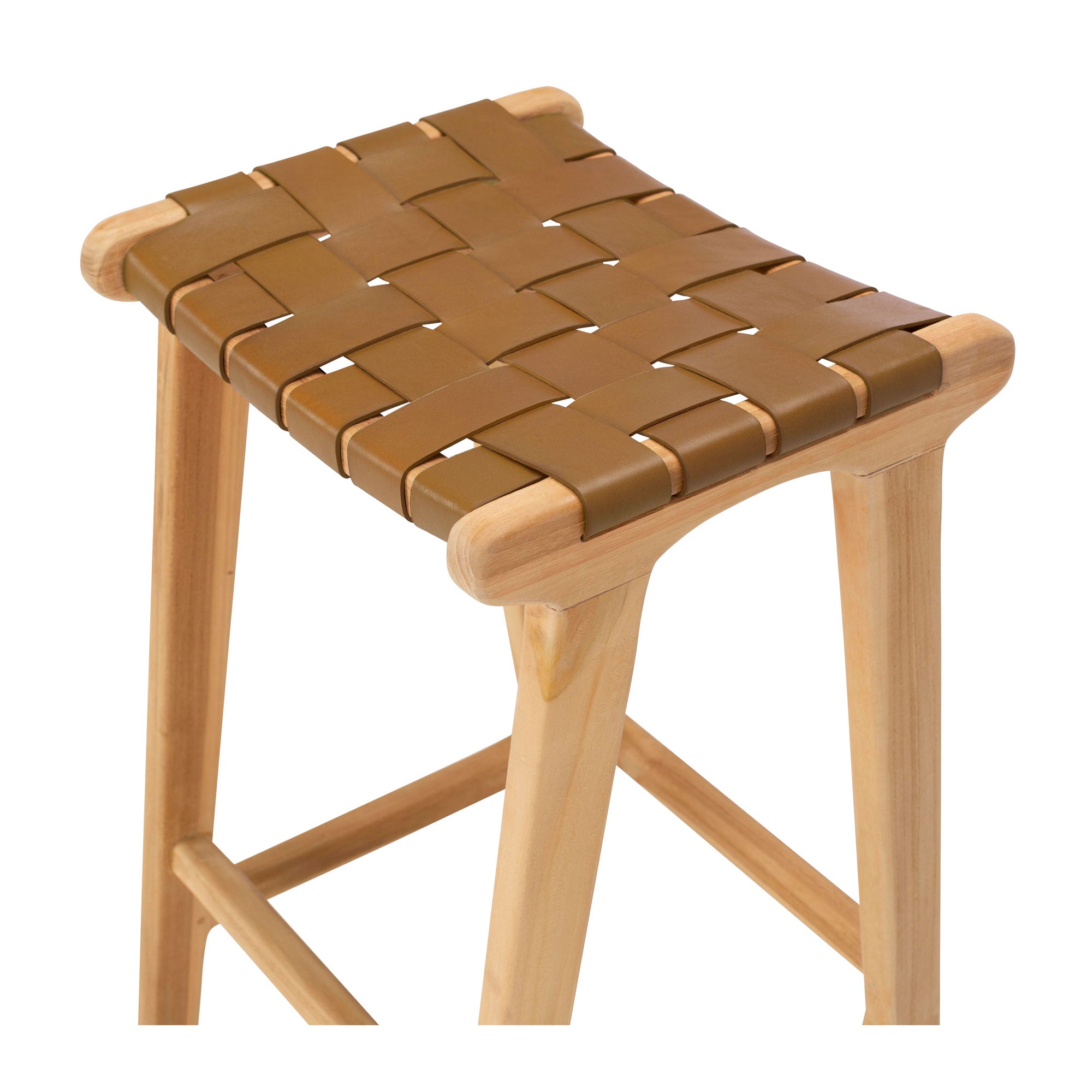 INDO SADDLE LEATHER WOVEN BARSTOOL