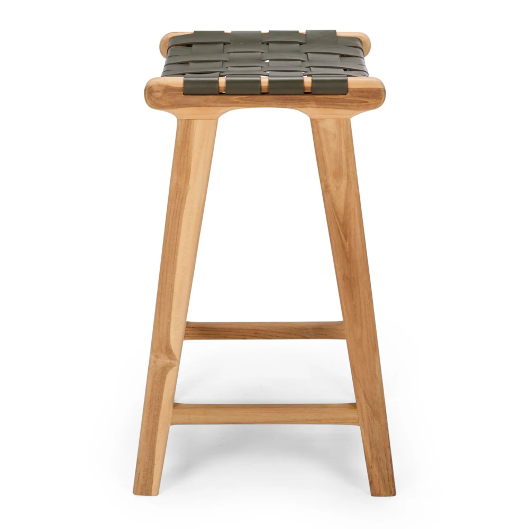 INDO OLIVE LEATHER WOVEN BARSTOOL