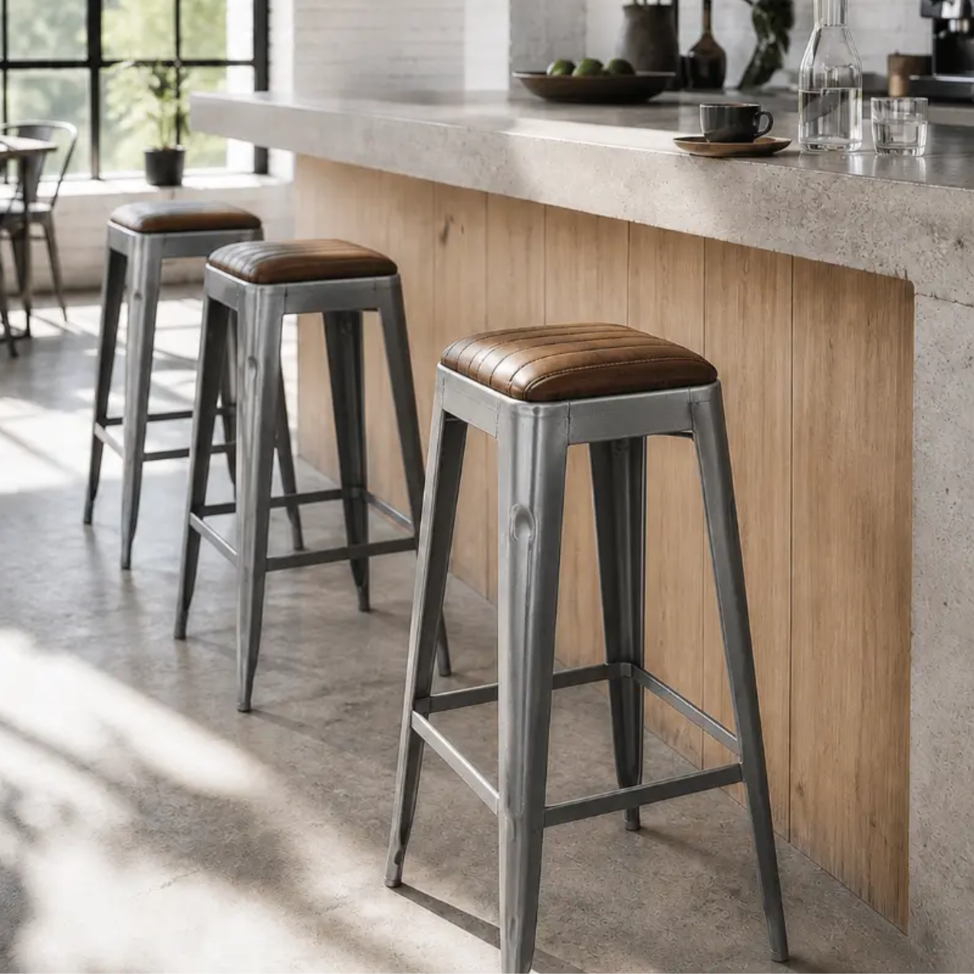 Industrial Leather Bar Stool