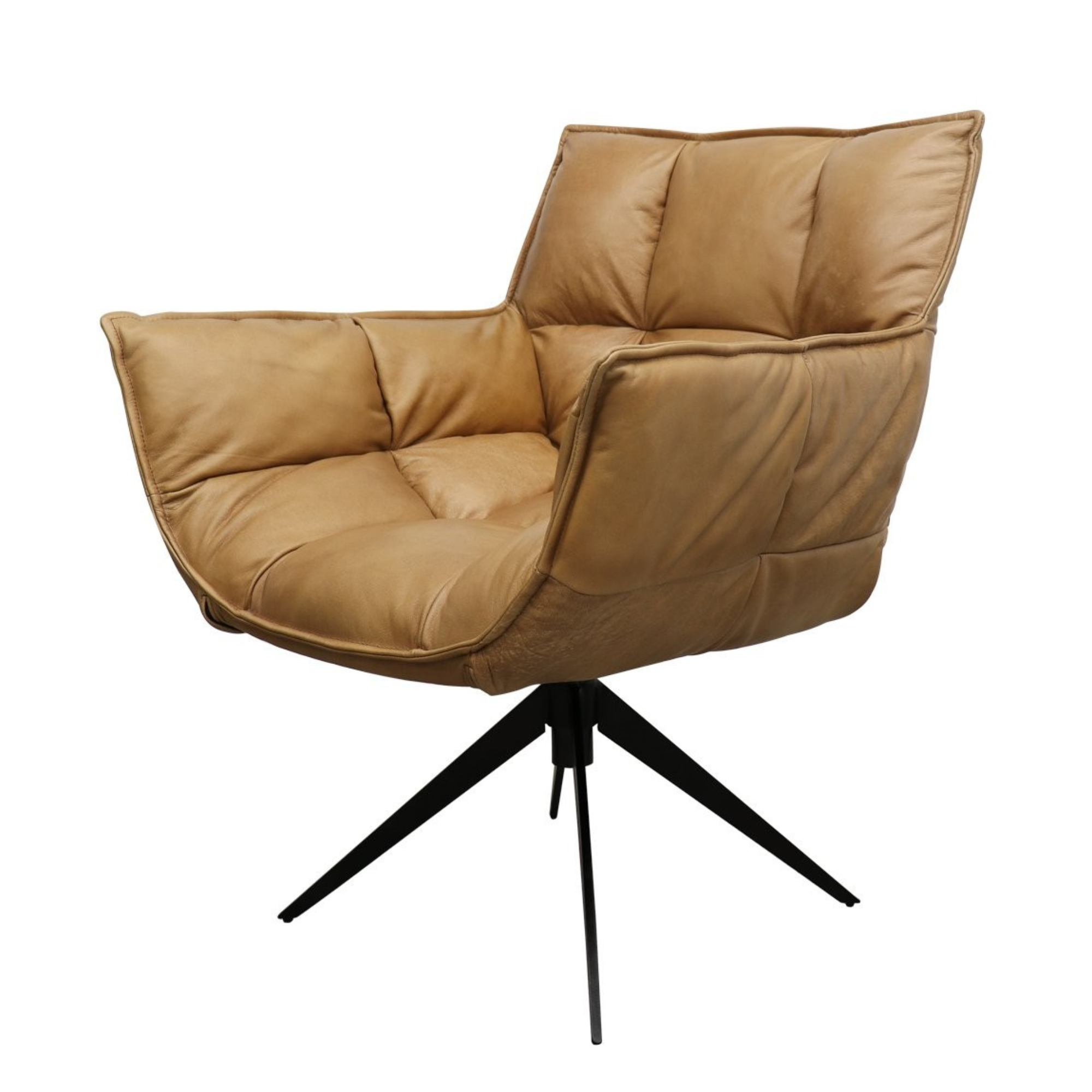 MEMPHIS LEATHER SWIVEL ARMCHAIR | TAN