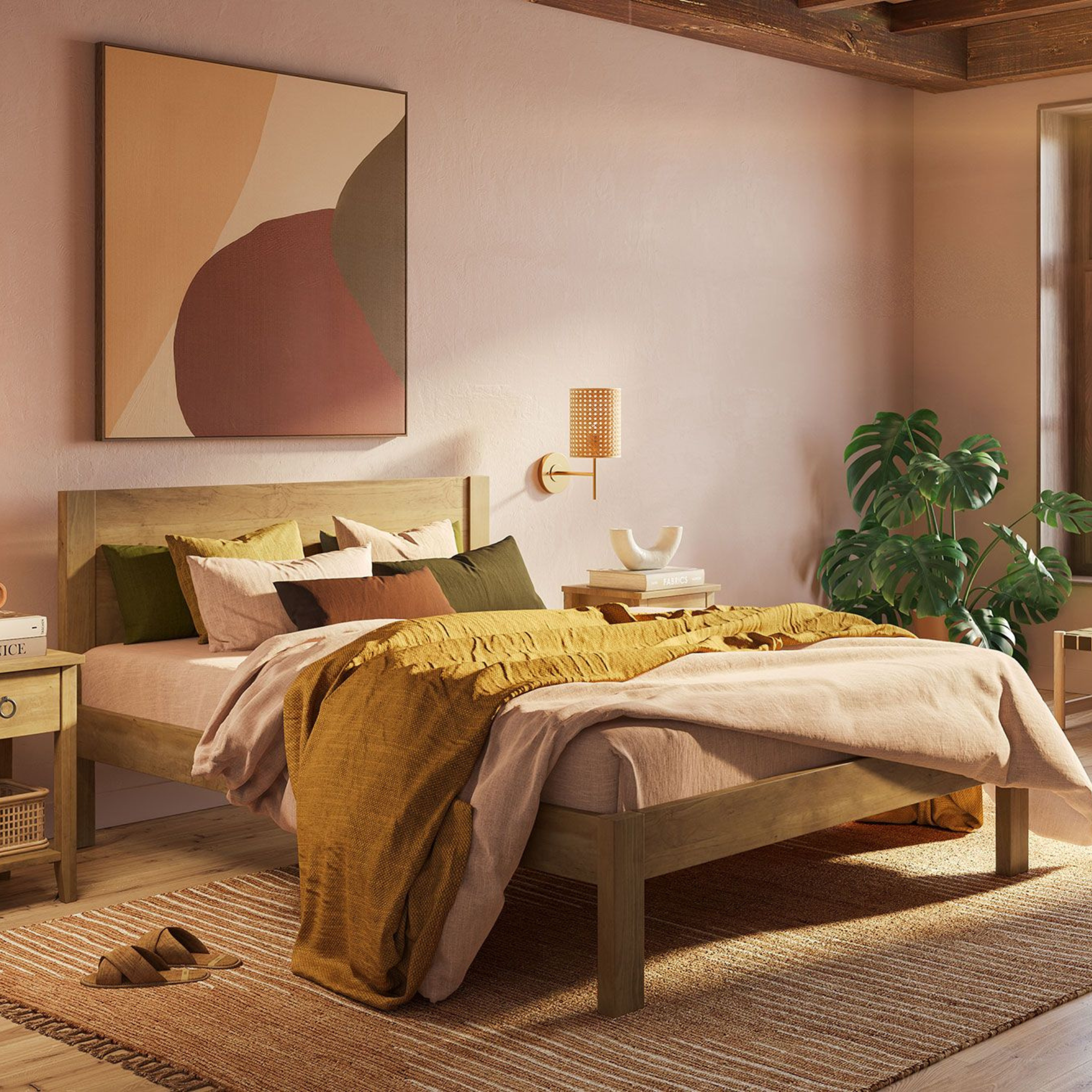 Omoto Pine Slat Bed | Panel Headboard | NZ Made