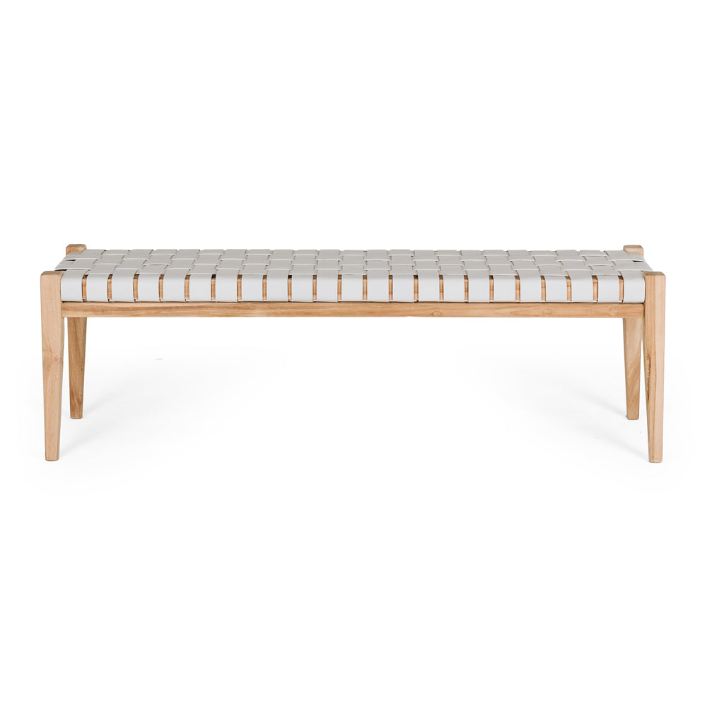 INDO LIGHT GREY LEATHER WOVEN BENCH SEAT