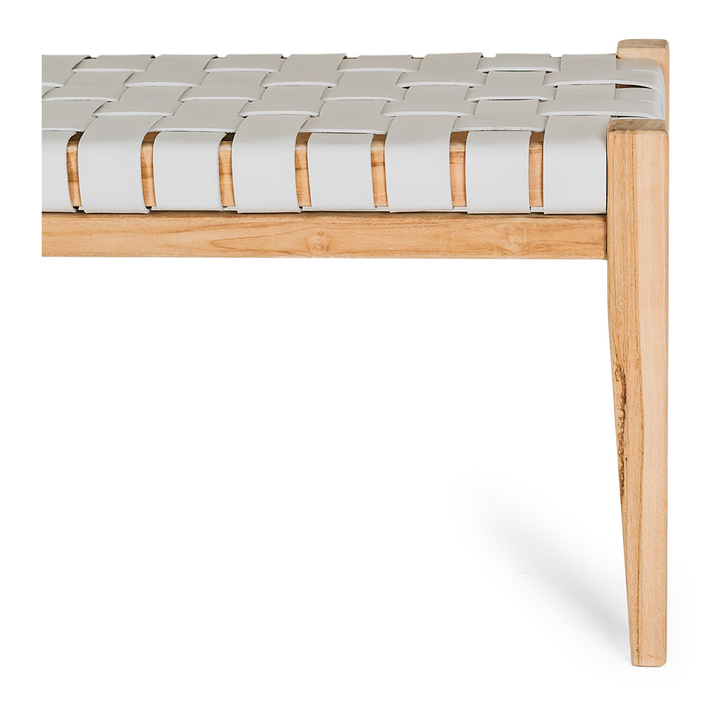 INDO LIGHT GREY LEATHER WOVEN BENCH SEAT