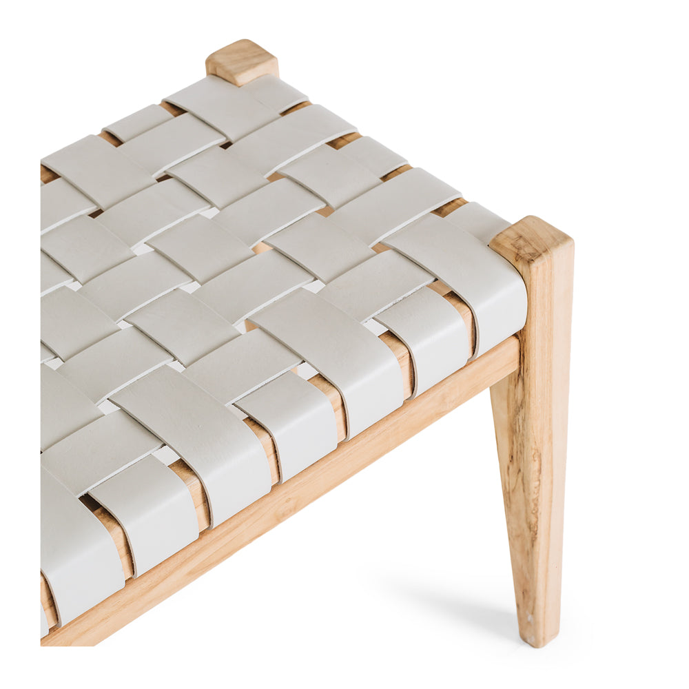 INDO LIGHT GREY LEATHER WOVEN BENCH SEAT