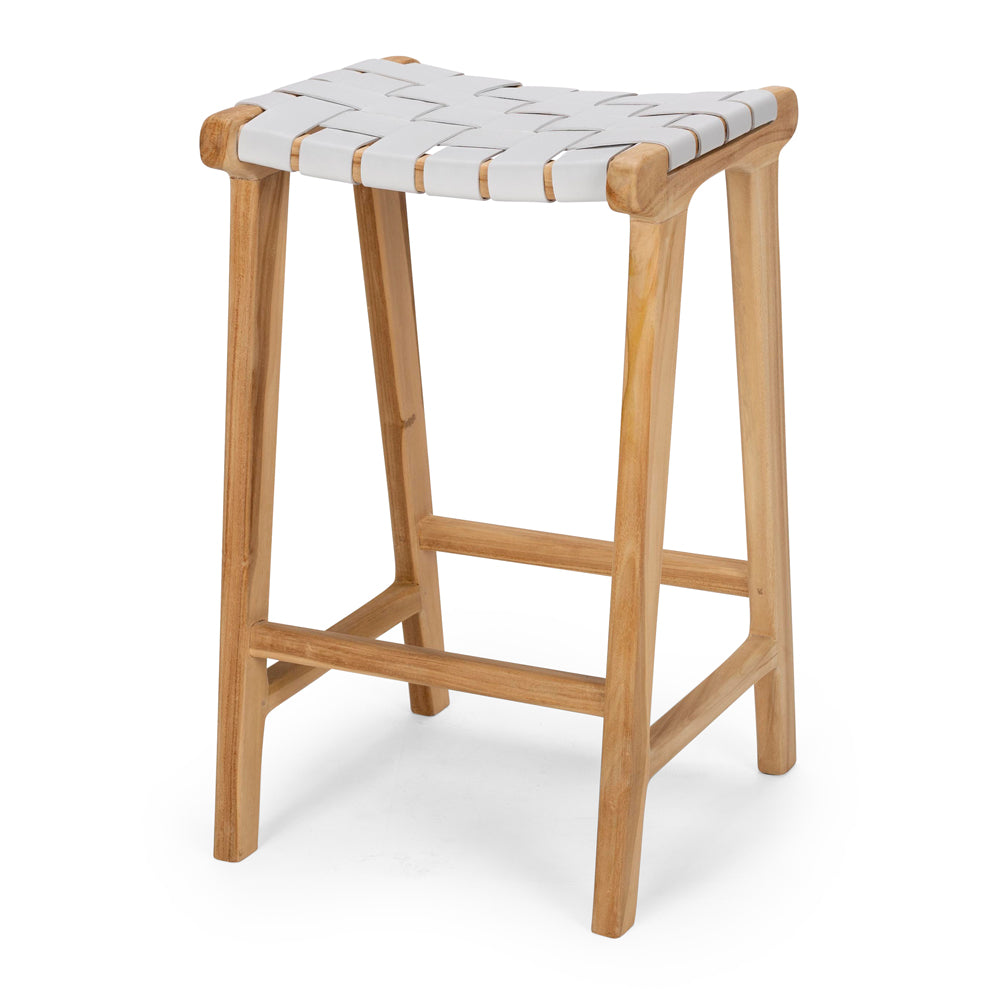 INDO LIGHT GREY LEATHER WOVEN BARSTOOL