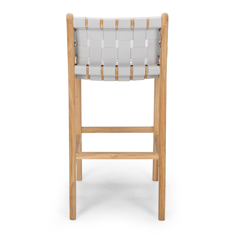 INDO LEATHER WOVEN HIGH-BACK BARSTOOL | DUCK EGG