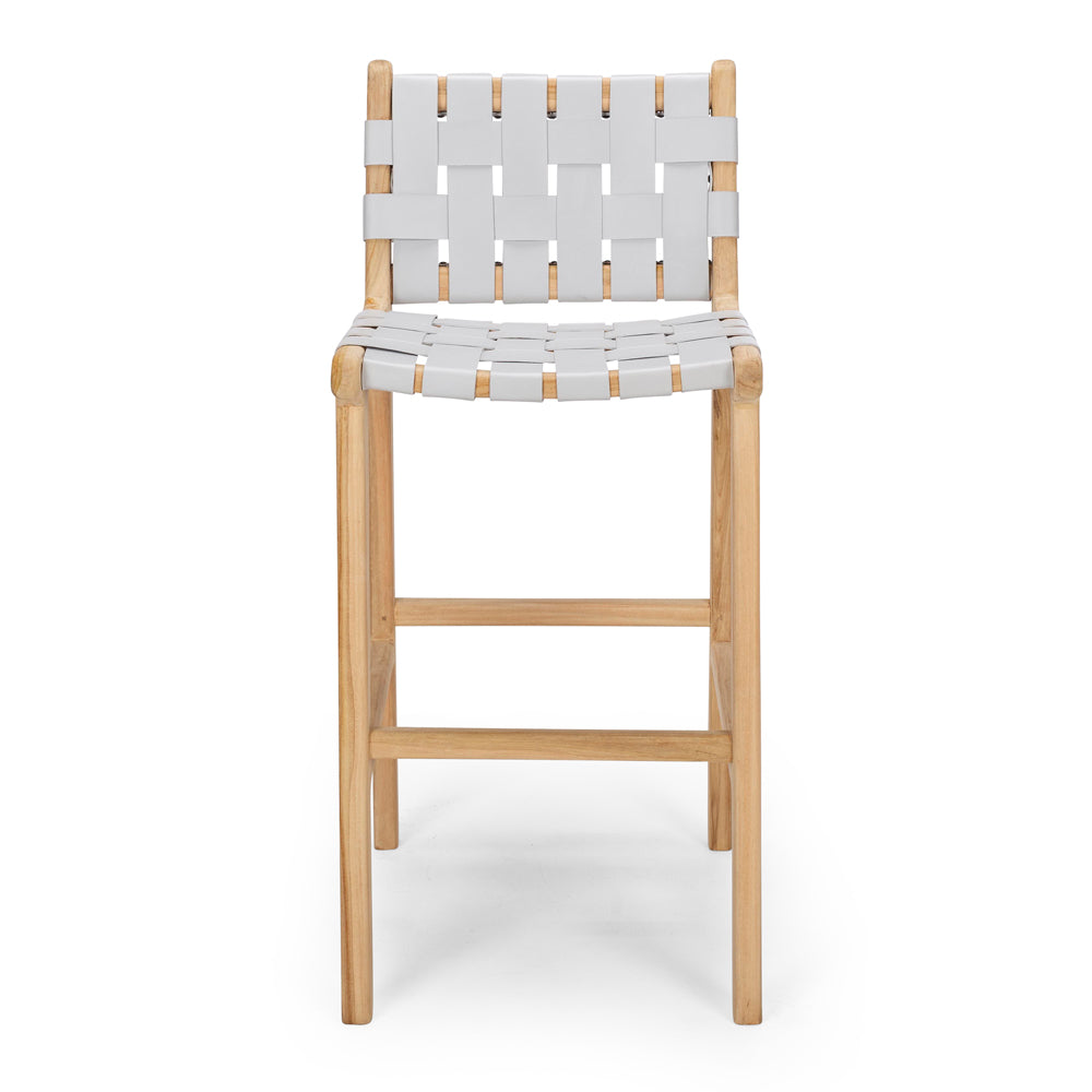 INDO LEATHER WOVEN HIGH-BACK BARSTOOL | DUCK EGG