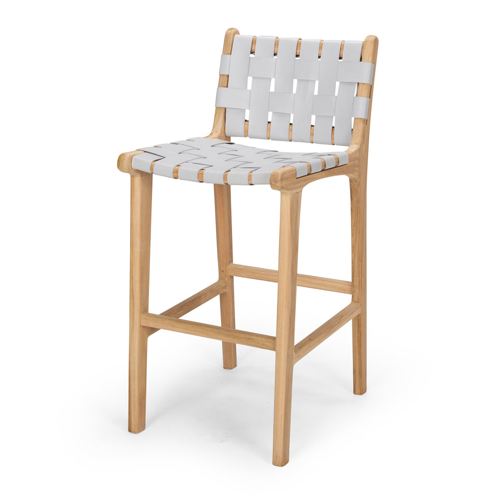 INDO LEATHER WOVEN HIGH-BACK BARSTOOL | DUCK EGG