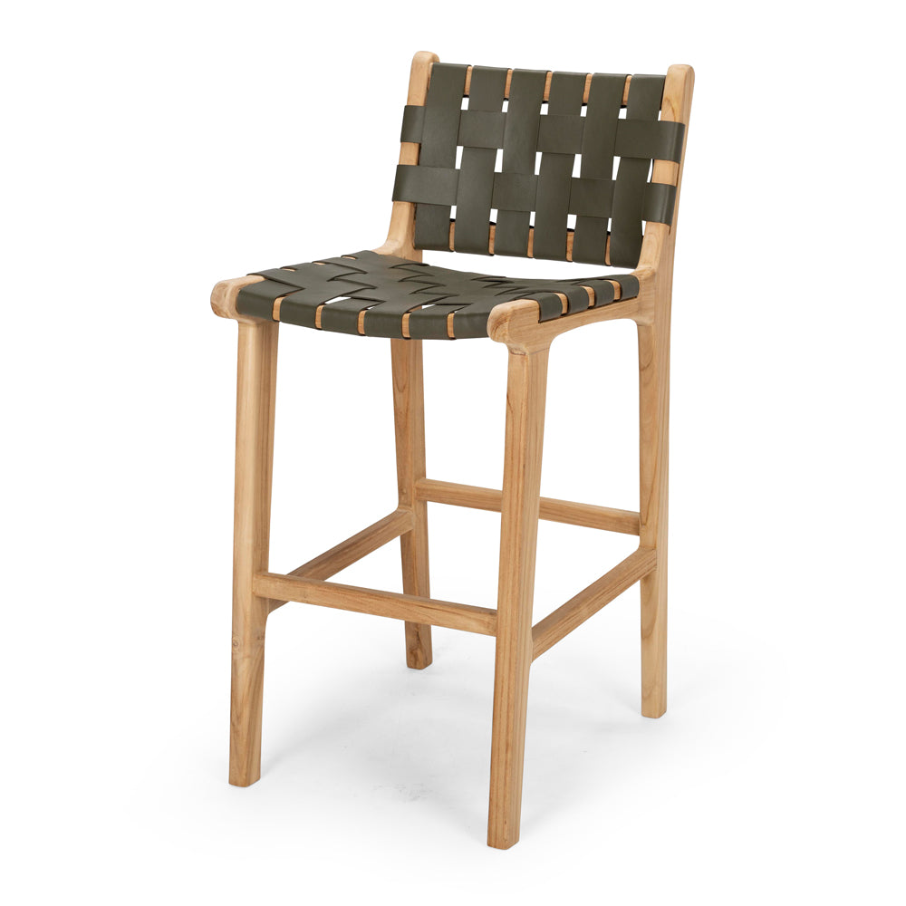 INDO WOVEN HIGH-BACK BARSTOOL | OLIVE