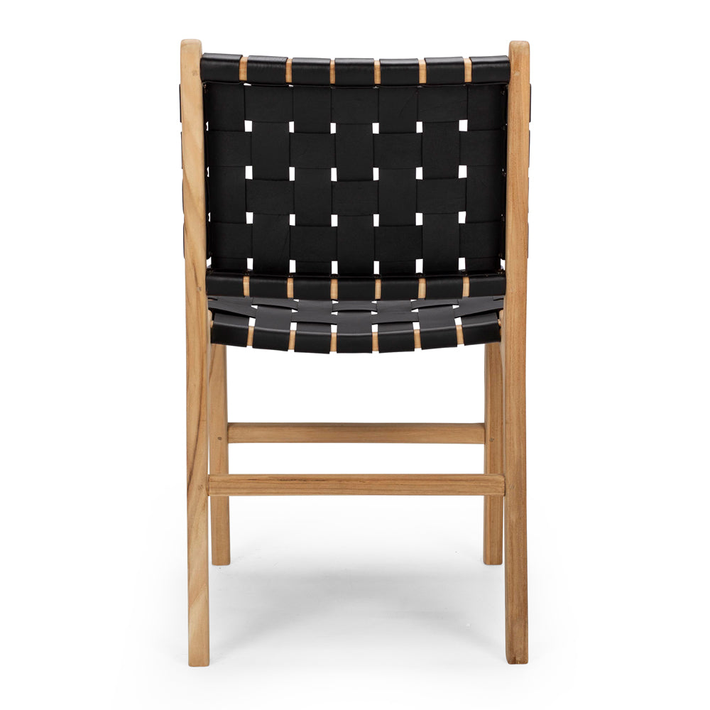 INDO BLACK LEATHER WOVEN DINING CHAIR