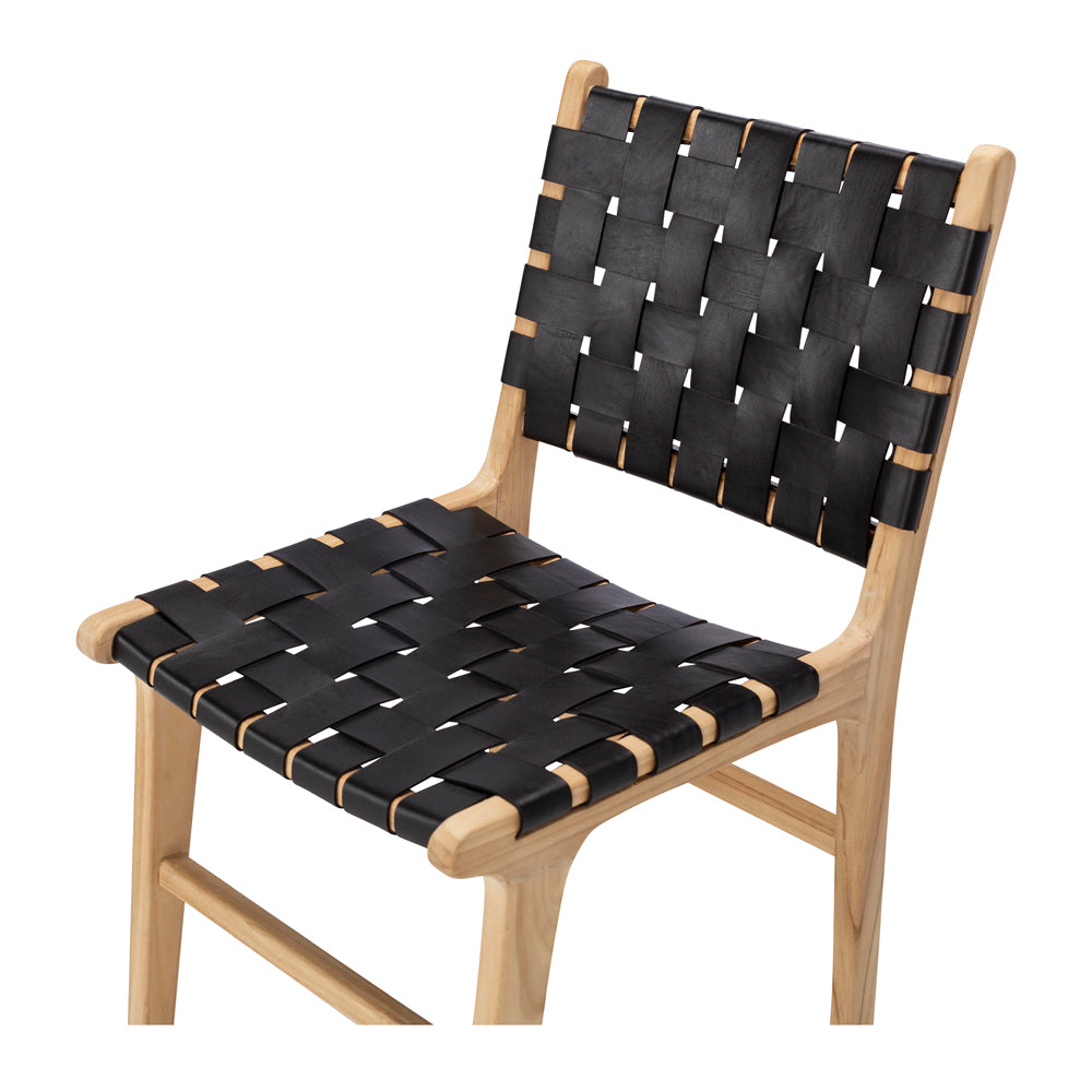 INDO BLACK LEATHER WOVEN DINING CHAIR