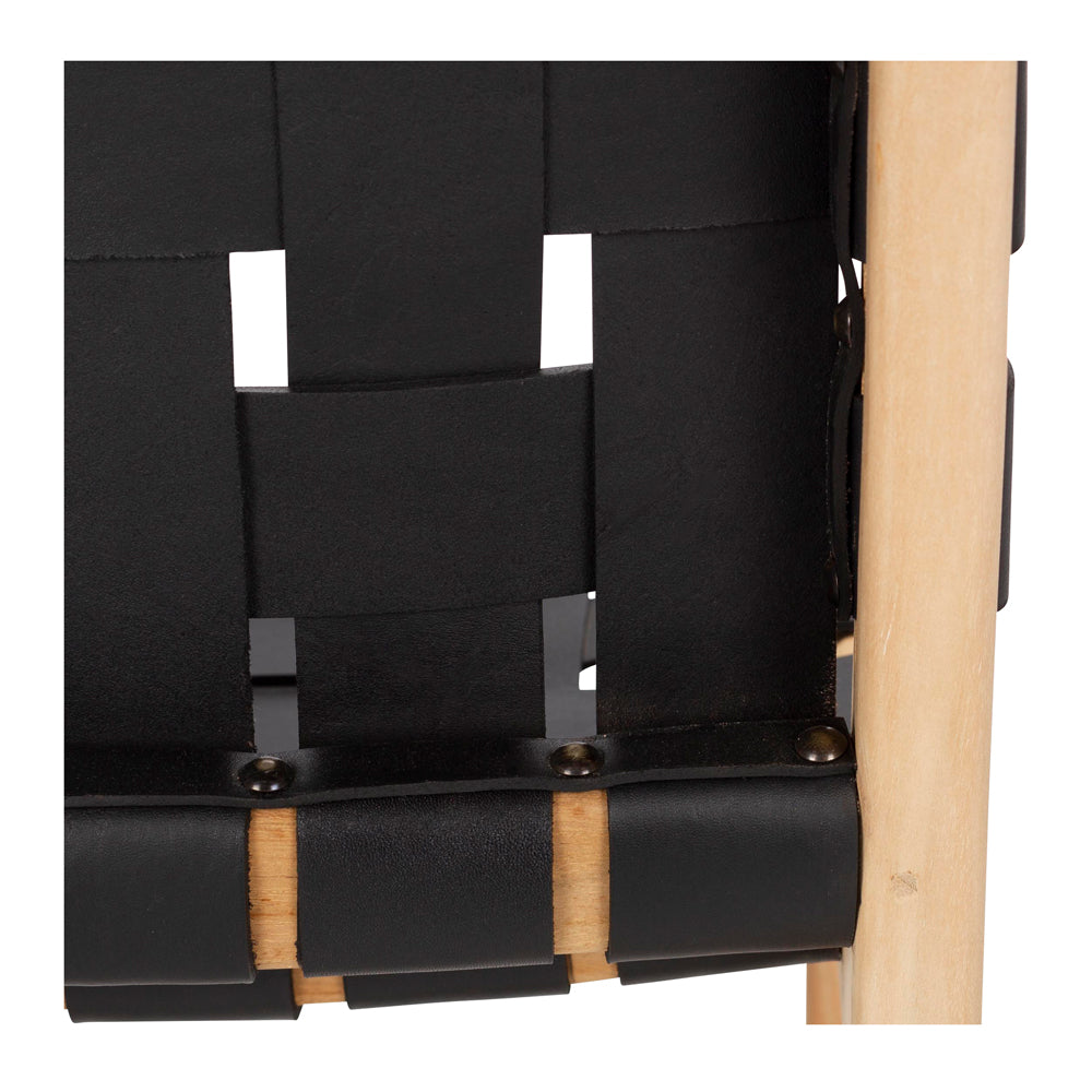 INDO BLACK LEATHER WOVEN DINING CHAIR