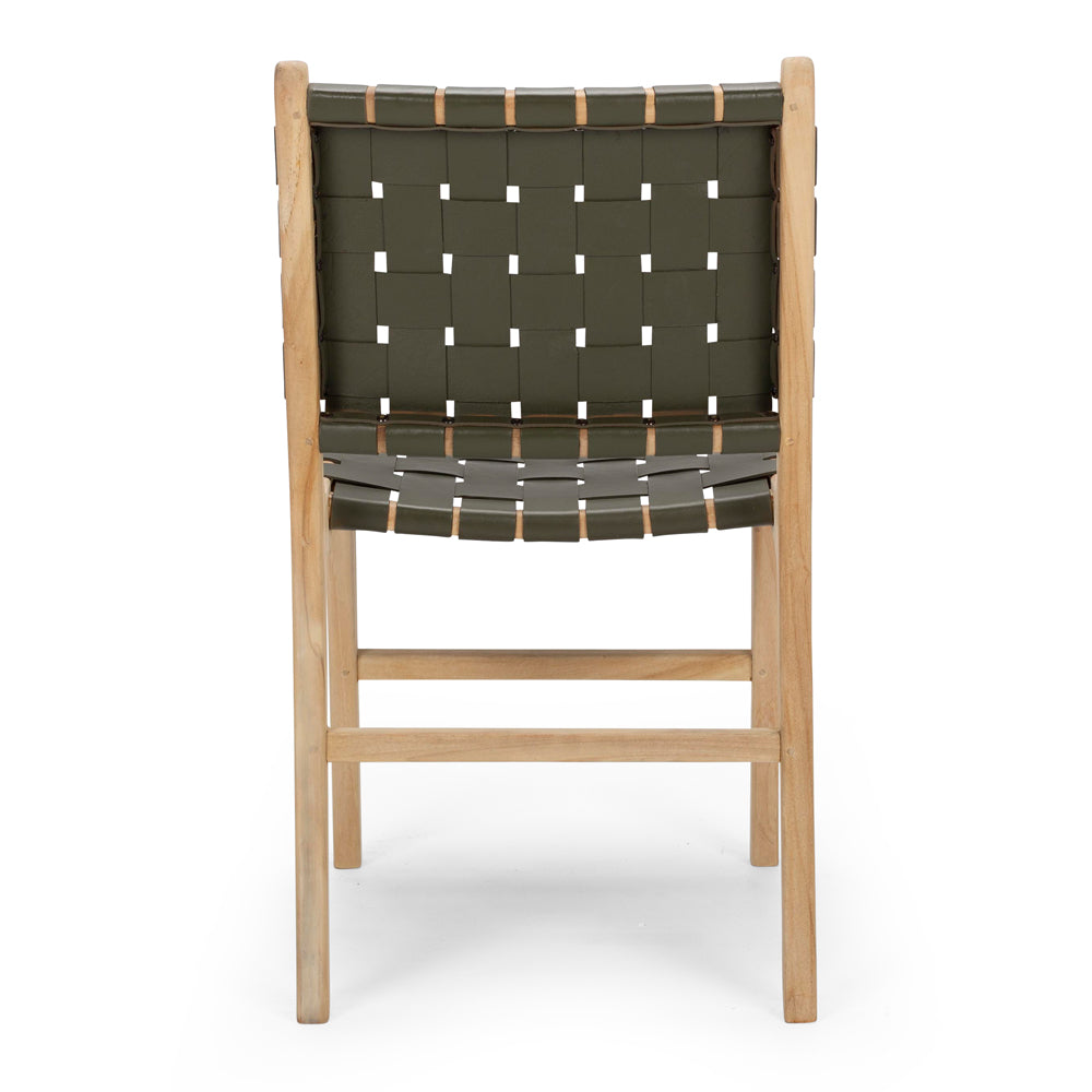 INDO OLIVE LEATHER WOVEN DINING CHAIR