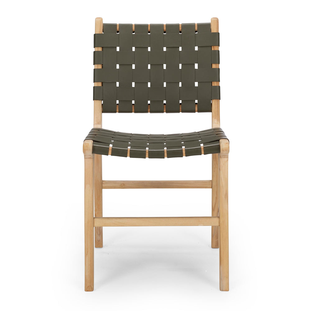 INDO OLIVE LEATHER WOVEN DINING CHAIR