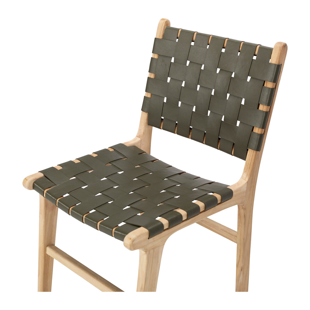 INDO OLIVE LEATHER WOVEN DINING CHAIR