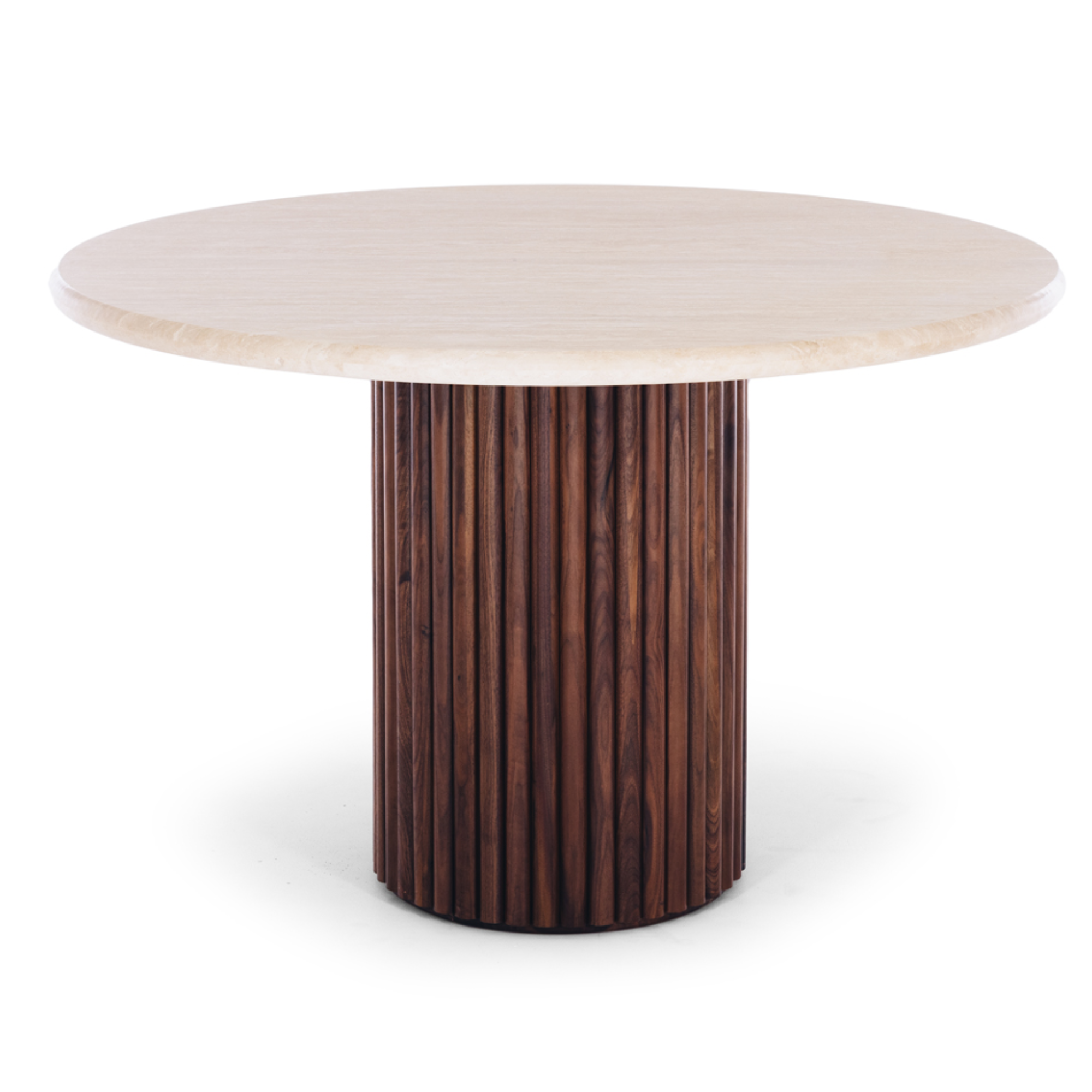 RHO TRAVERTINE TOP DINING TABLE | WALNUT BASE
