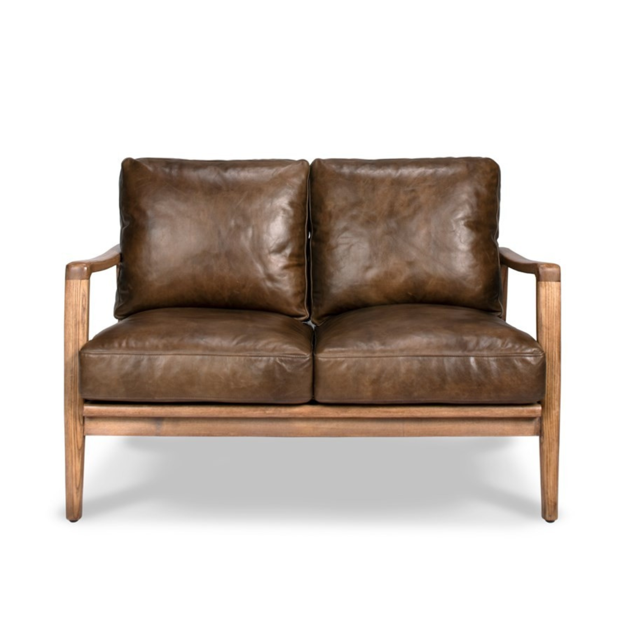 REID ASH & LEATHER 2 SEATER SOFA | BROWN