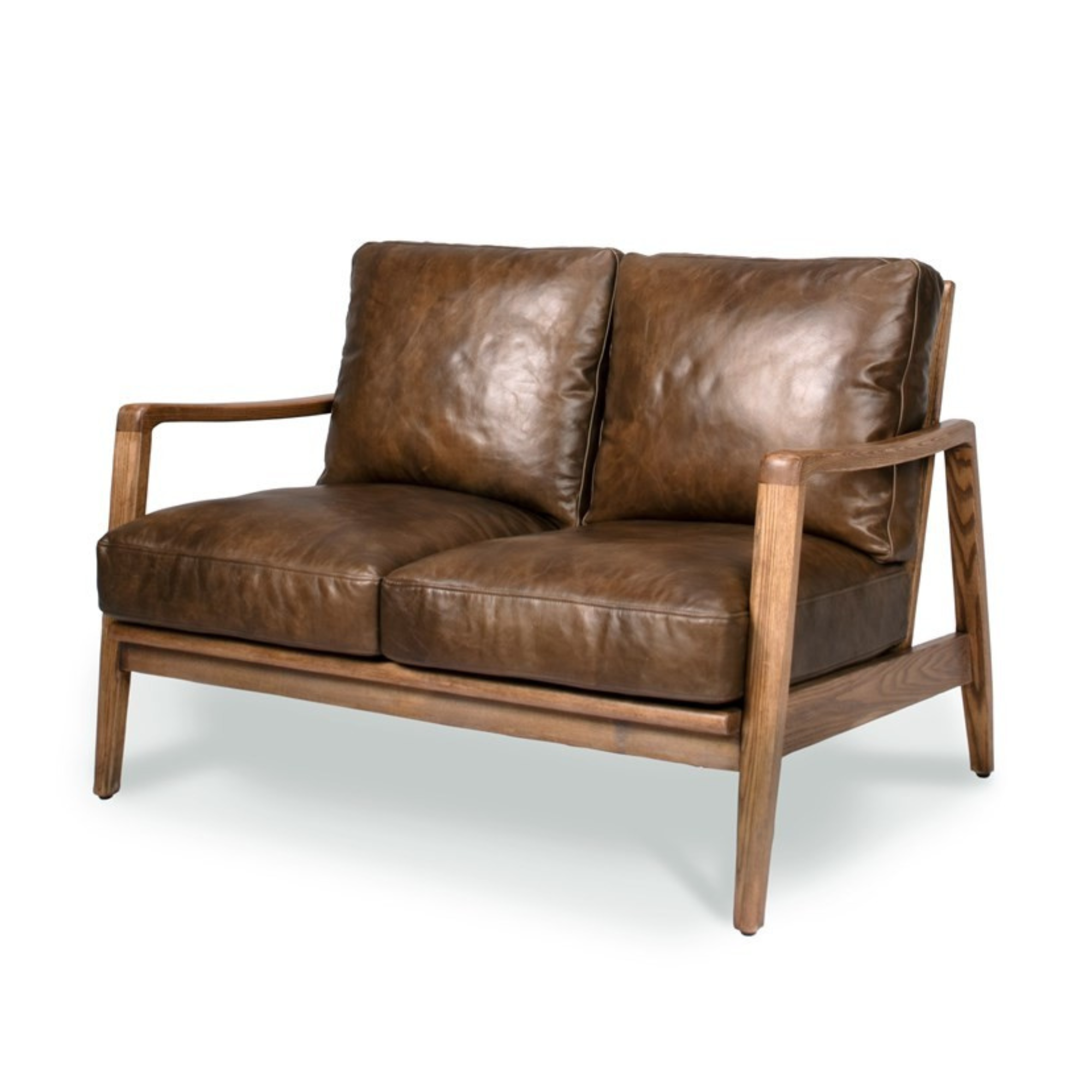 REID ASH & LEATHER 2 SEATER SOFA | BROWN