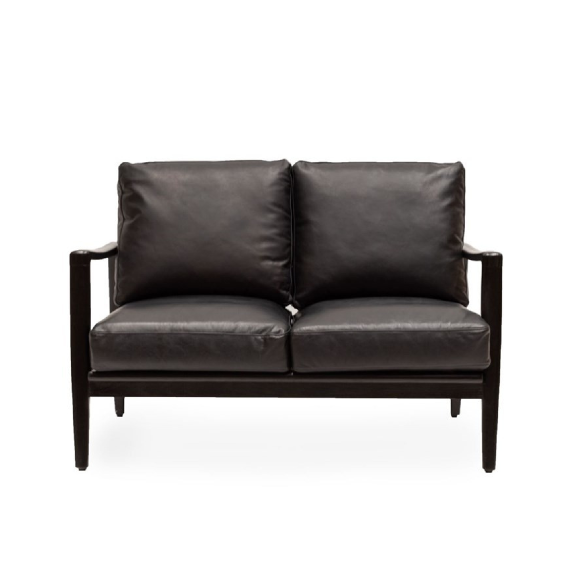 REID ASH & LEATHER 2 SEATER SOFA | BLACK WITH BLACK FRAME